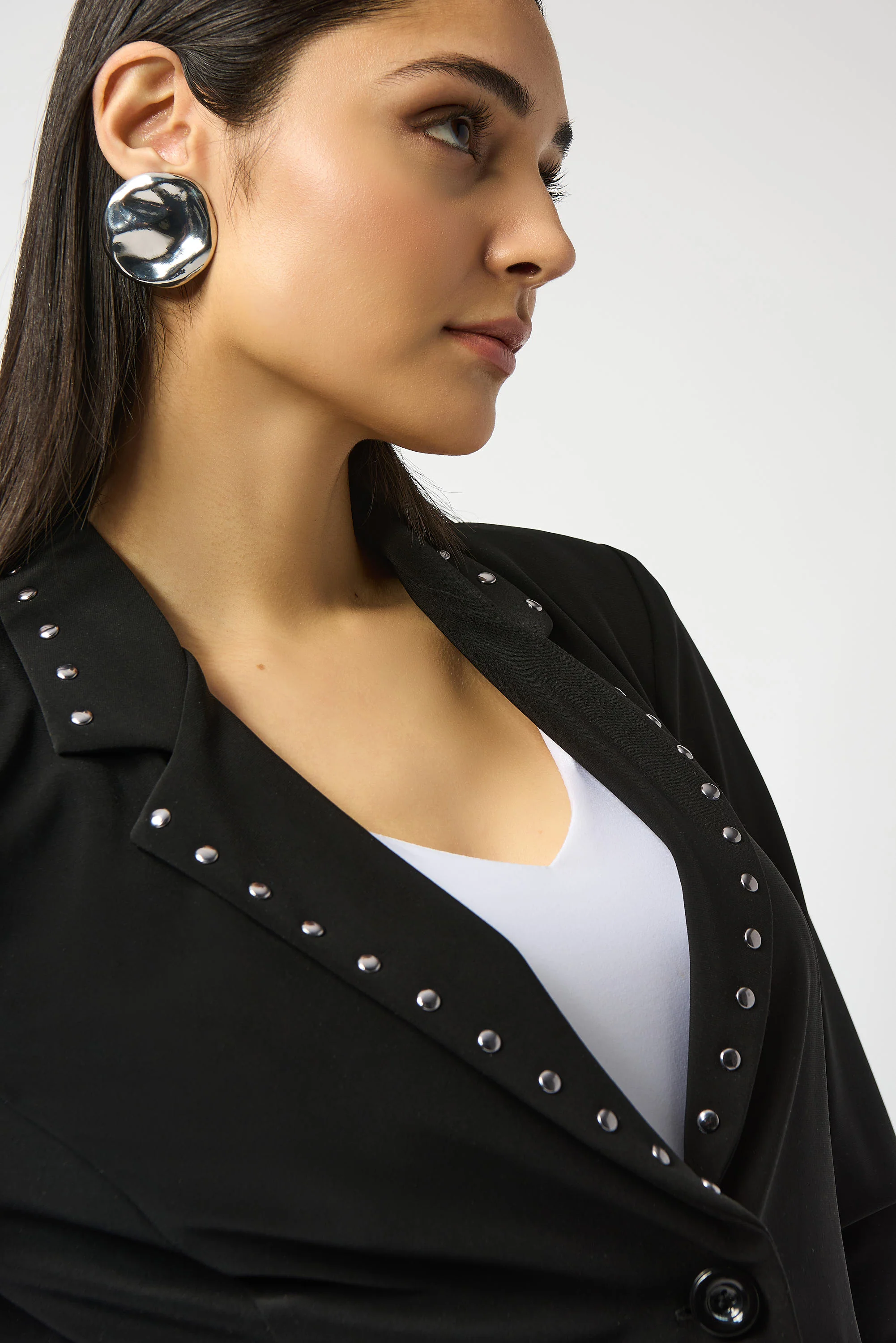 Joseph Ribkoff Black Silky Knit Fitted Blazer With Studs Style 253195 - Image 3