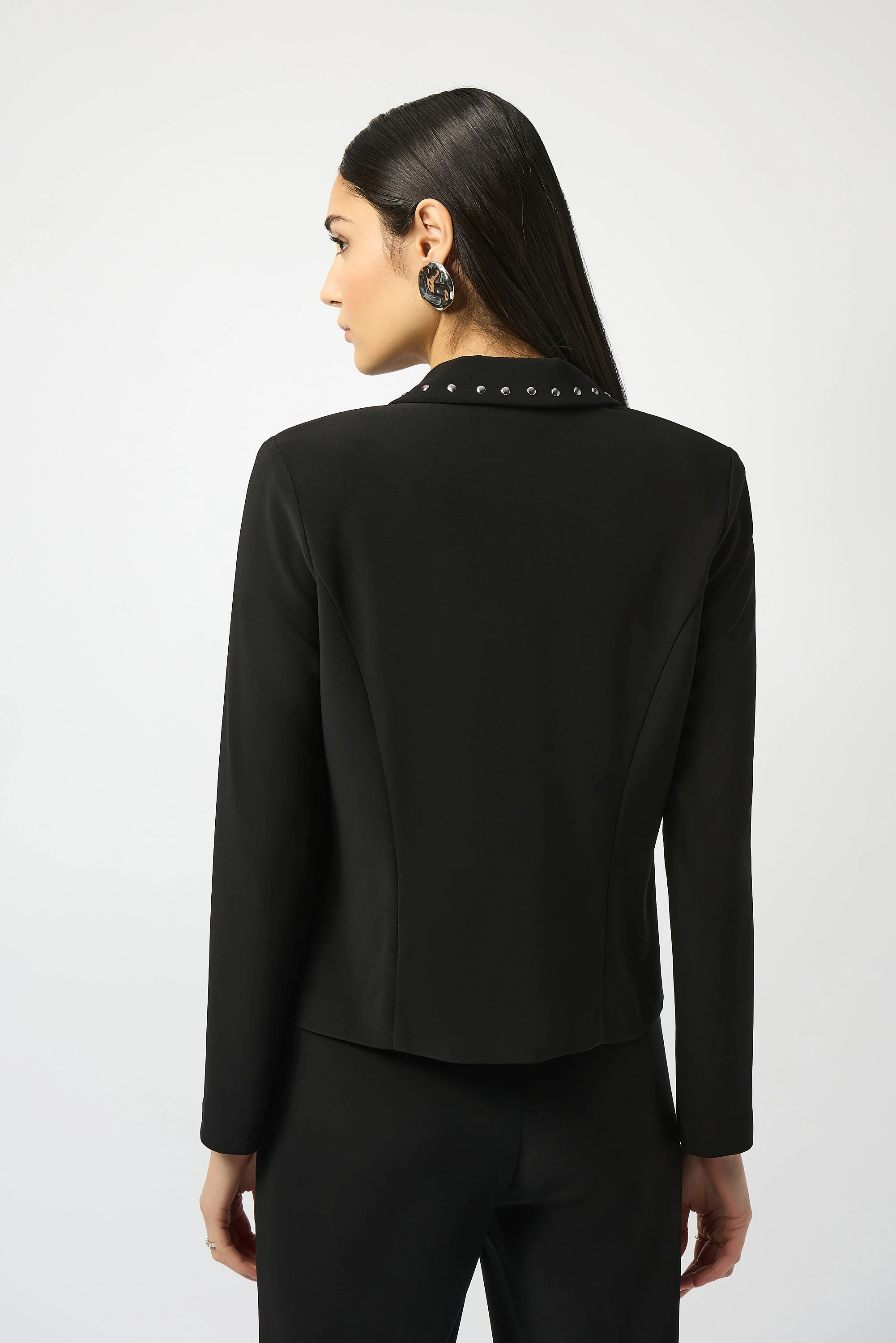 Joseph Ribkoff Black Silky Knit Fitted Blazer With Studs Style 253195 - Image 4