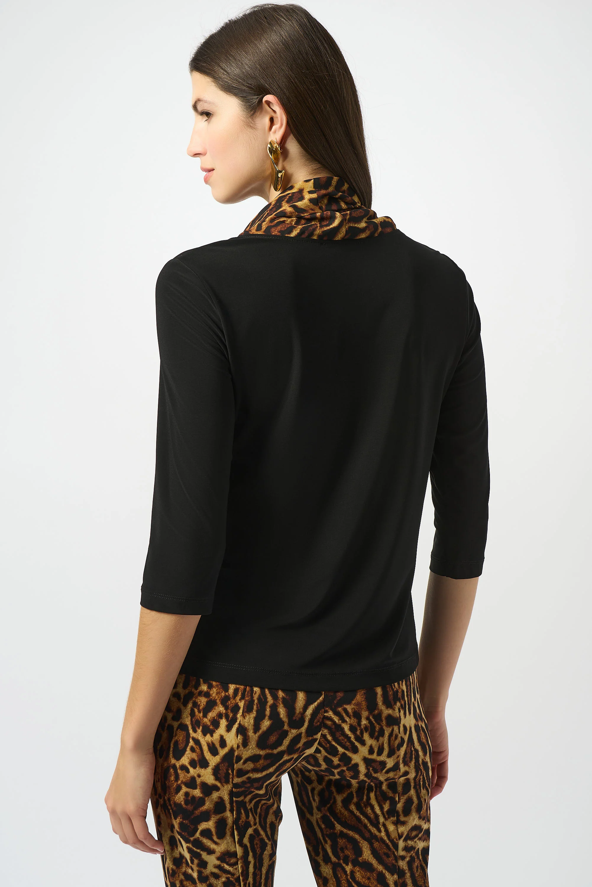 Joseph Ribkoff Black/Brown Silky Knit Animal Print Collar Style 253222 - Image 3