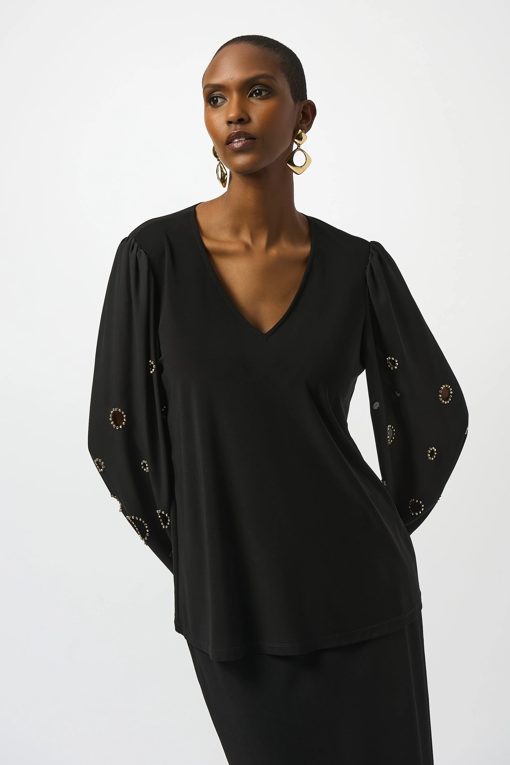 Joseph Ribkoff Black Top With Sleeve Beading Style 253084