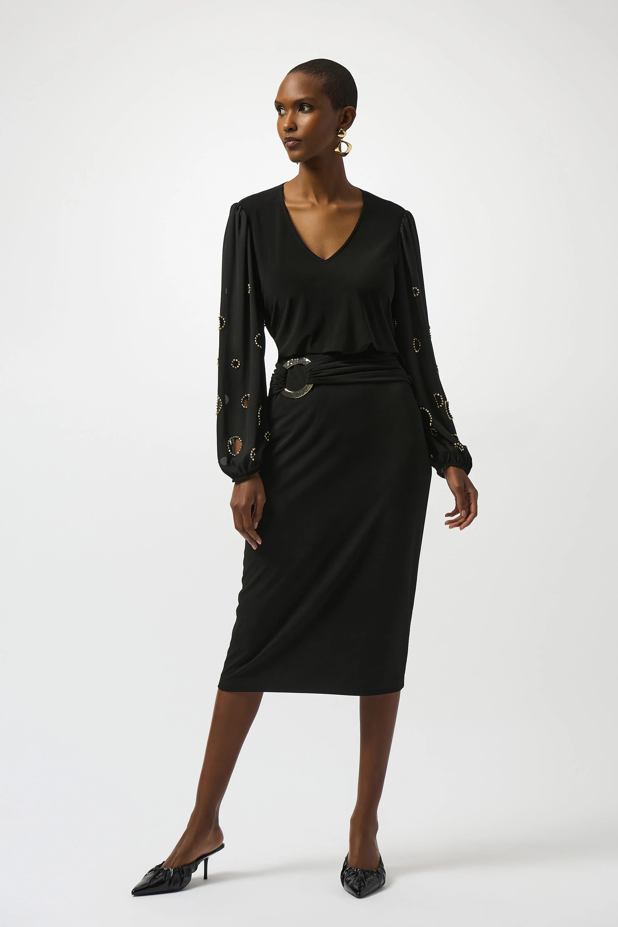 Joseph Ribkoff Black Top With Sleeve Beading Style 253084 - Image 2