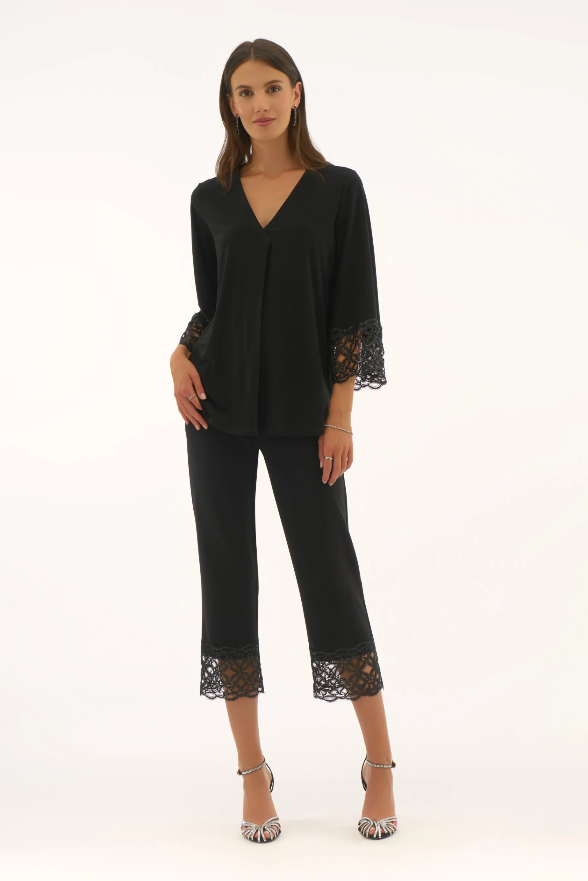 Joseph Ribkoff Black Straight Top With Lace Detail Style 251785 - Image 2