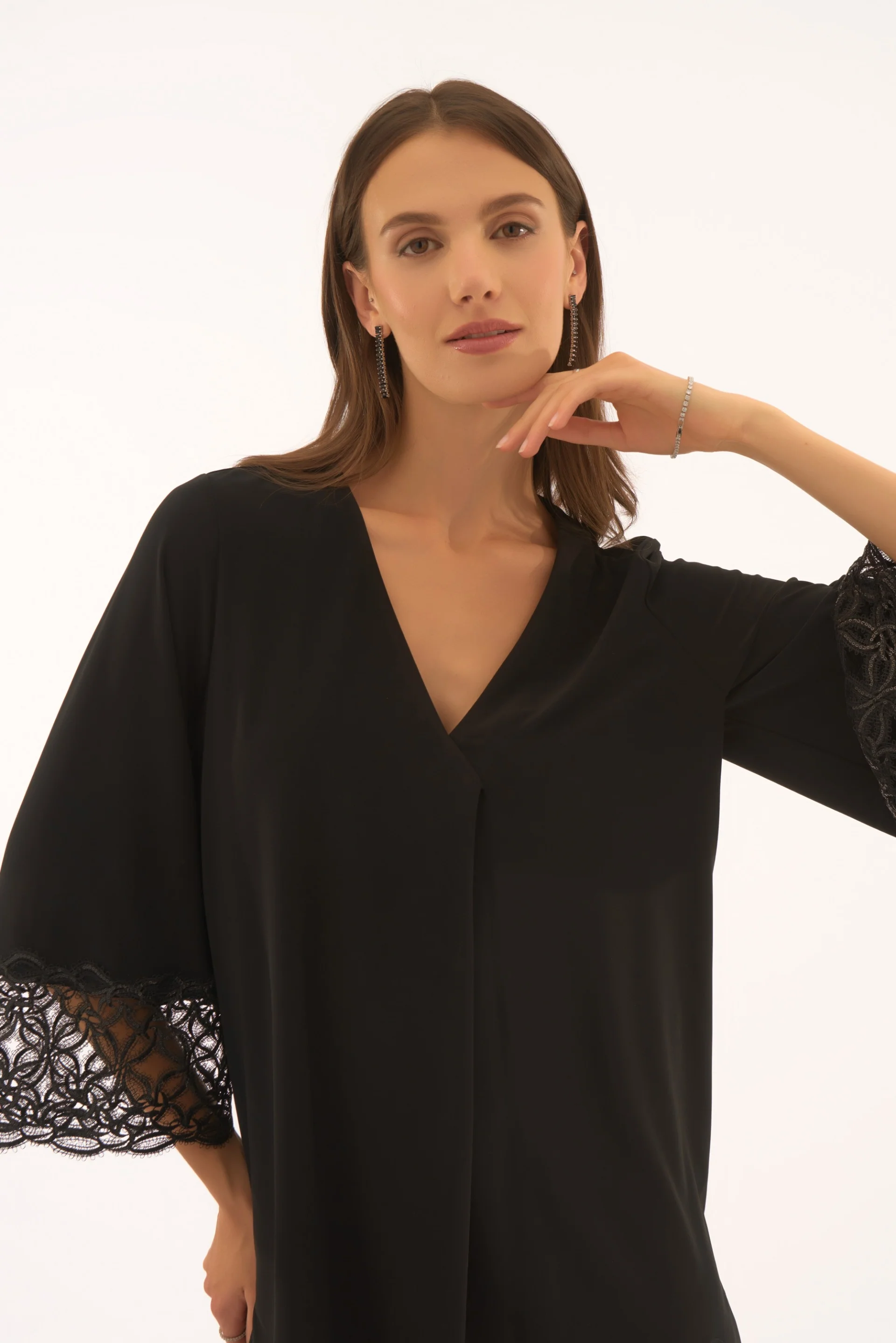 Joseph Ribkoff Black Straight Top With Lace Detail Style 251785 - Image 3