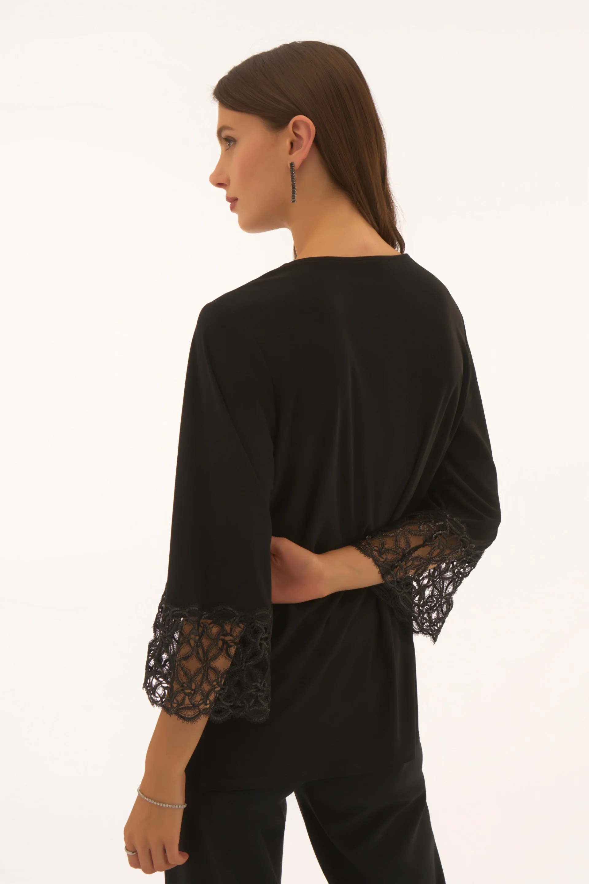 Joseph Ribkoff Black Straight Top With Lace Detail Style 251785 - Image 4