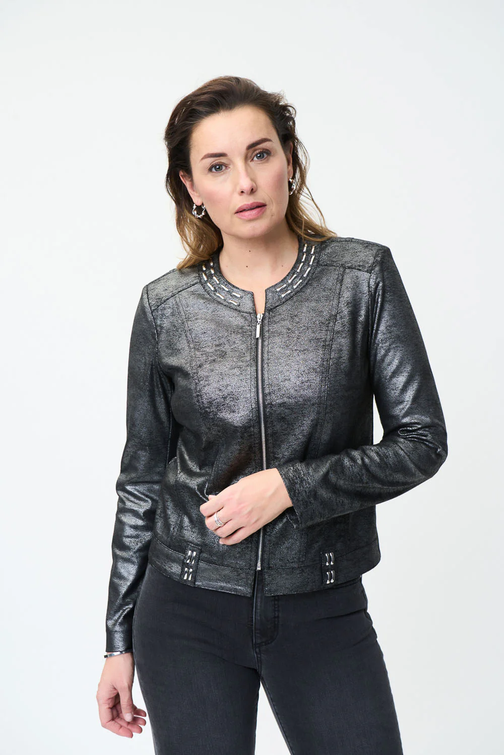 Joseph Ribkoff Black/Silver Faux Suede Jacket Style 224904