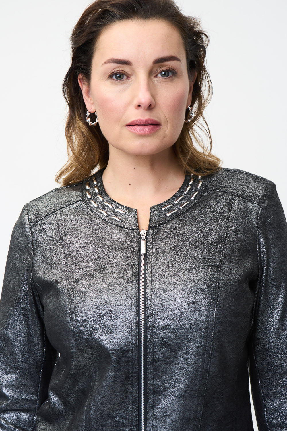 Joseph Ribkoff Black/Silver Faux Suede Jacket Style 224904 - Image 2