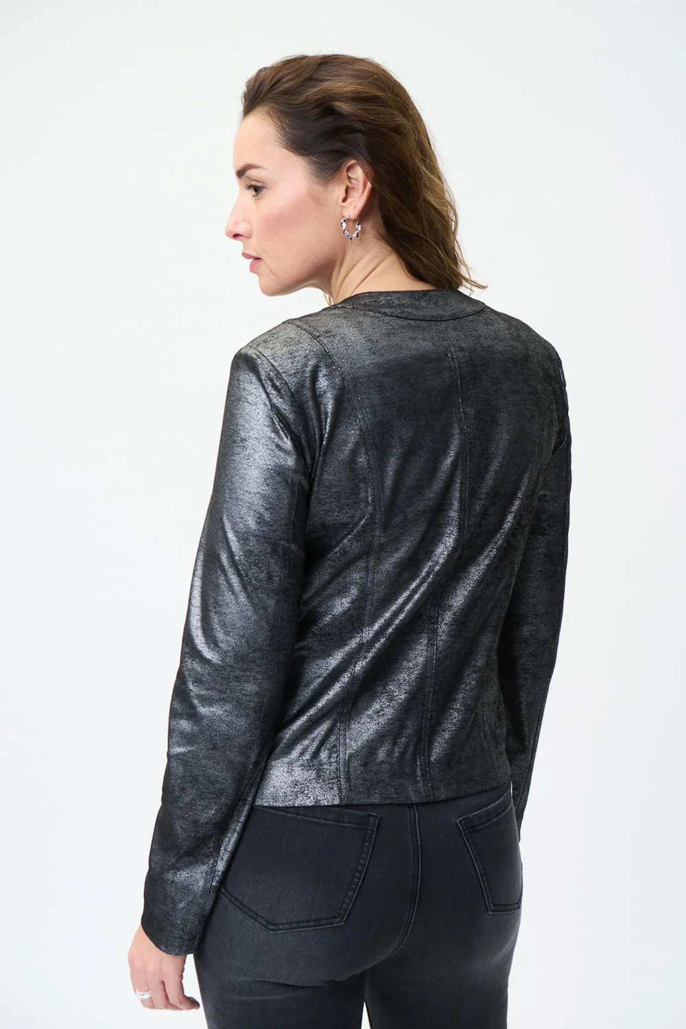 Joseph Ribkoff Black/Silver Faux Suede Jacket Style 224904 - Image 3