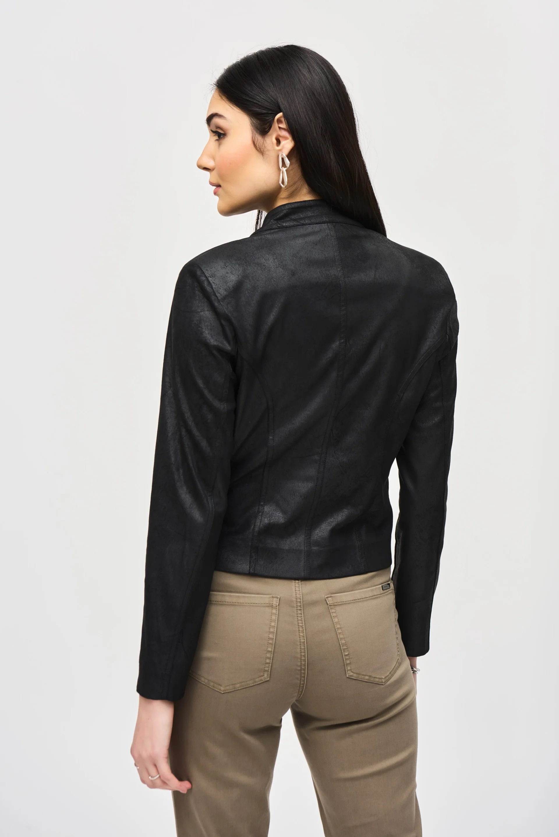 Joseph Ribkoff Black/Silver Faux Suede Jacket With Metallic Mesh Detail Style 243972 - Image 3