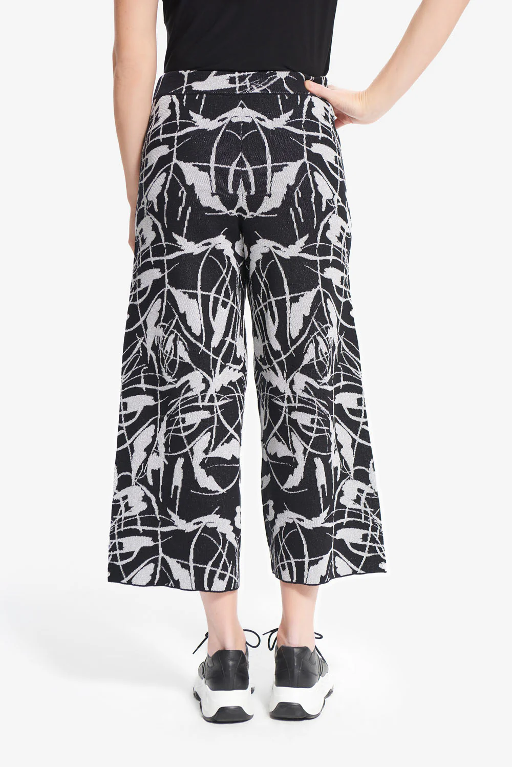 Joseph Ribkoff Black/Silver Metallic Floral Jacquard Pants Style 214301 - Image 3
