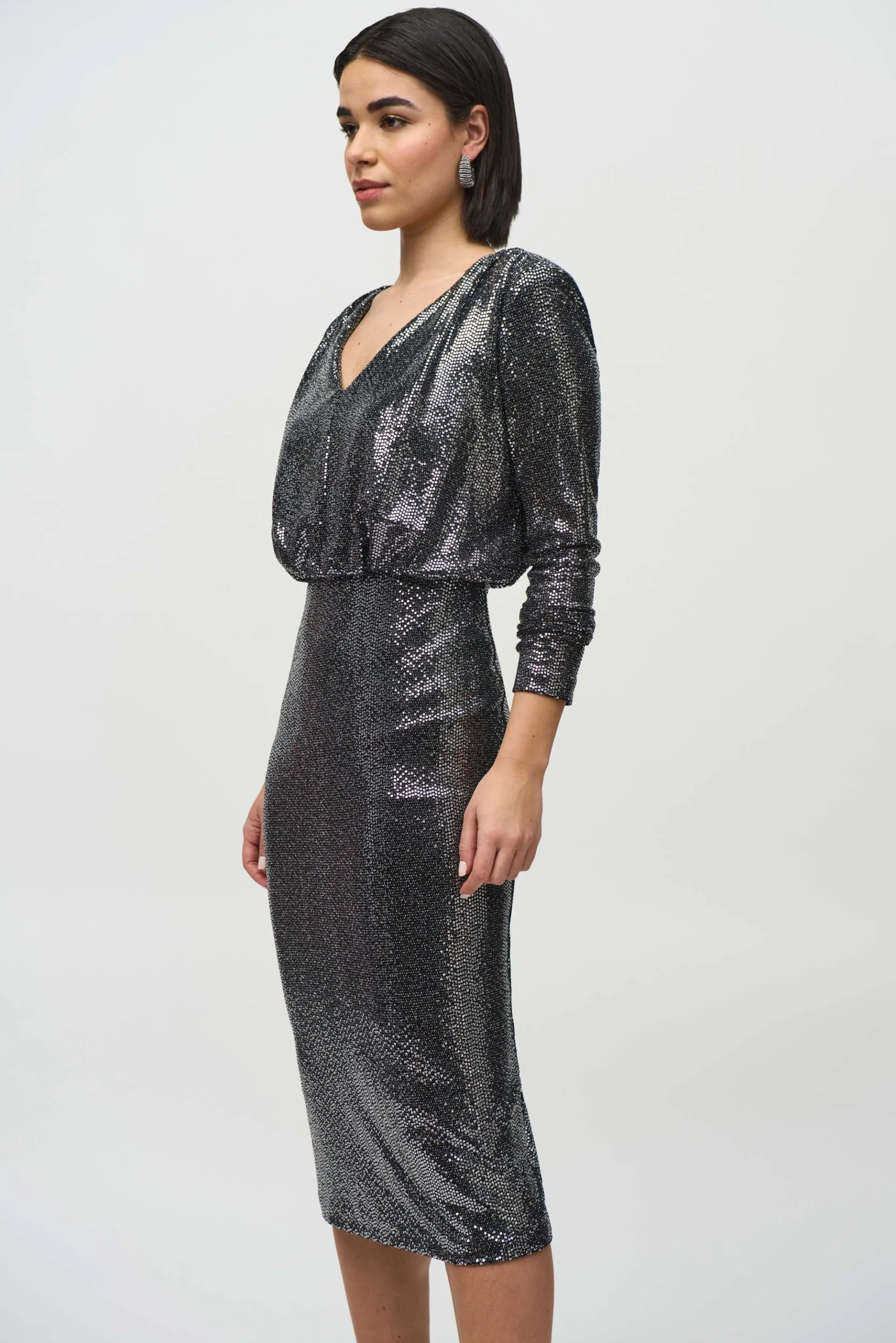 Joseph Ribkoff Black/Silver Sequins Sheath Dress Style 244033 - Image 3
