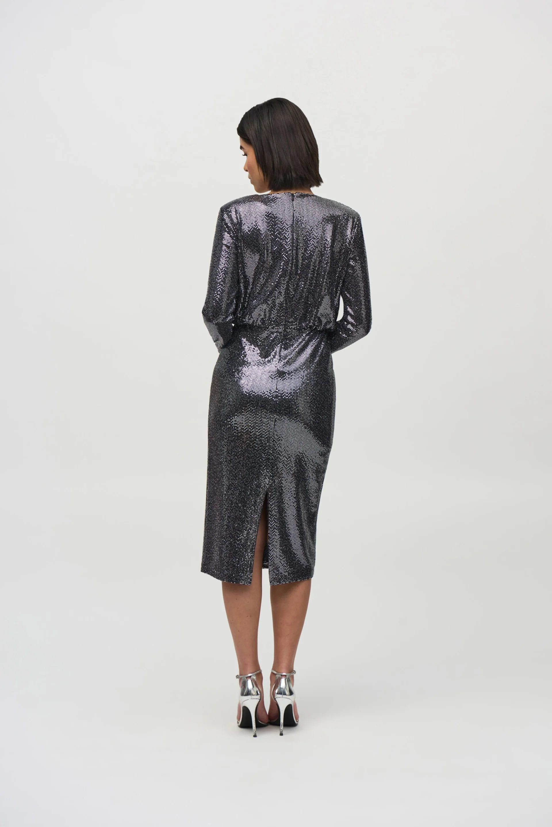 Joseph Ribkoff Black/Silver Sequins Sheath Dress Style 244033 - Image 5