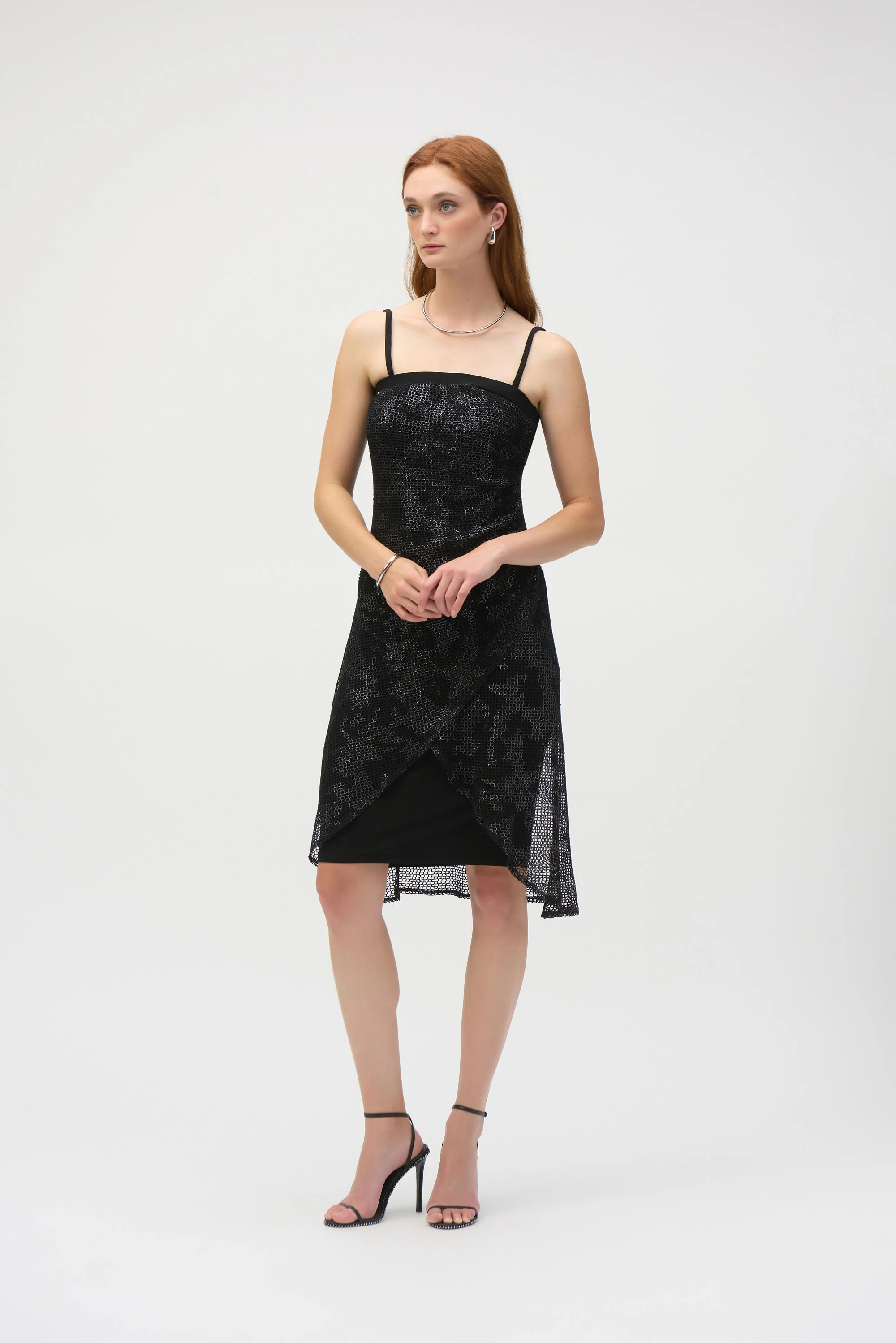 Joseph Ribkoff Black/Silver Strapless Sheath Dress Style 252198 - Image 2