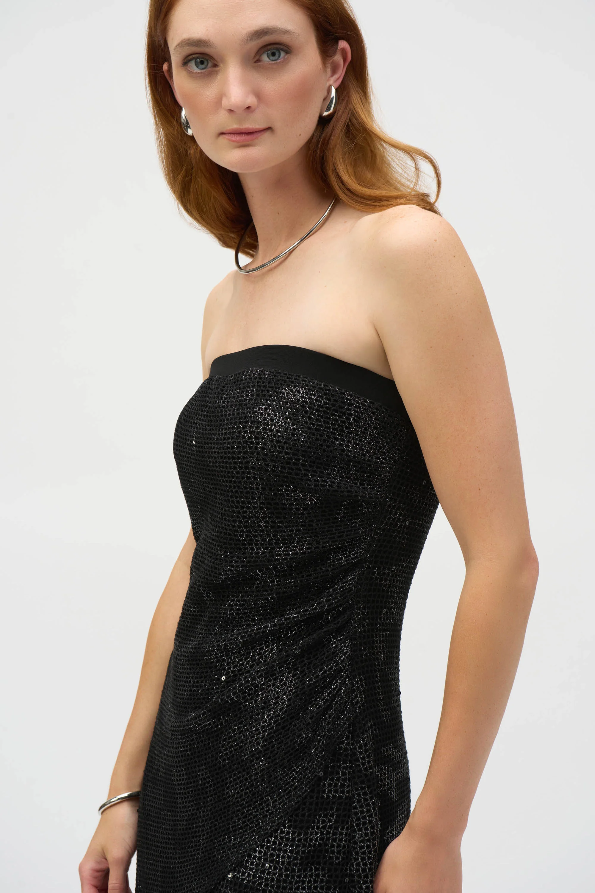 Joseph Ribkoff Black/Silver Strapless Sheath Dress Style 252198 - Image 4