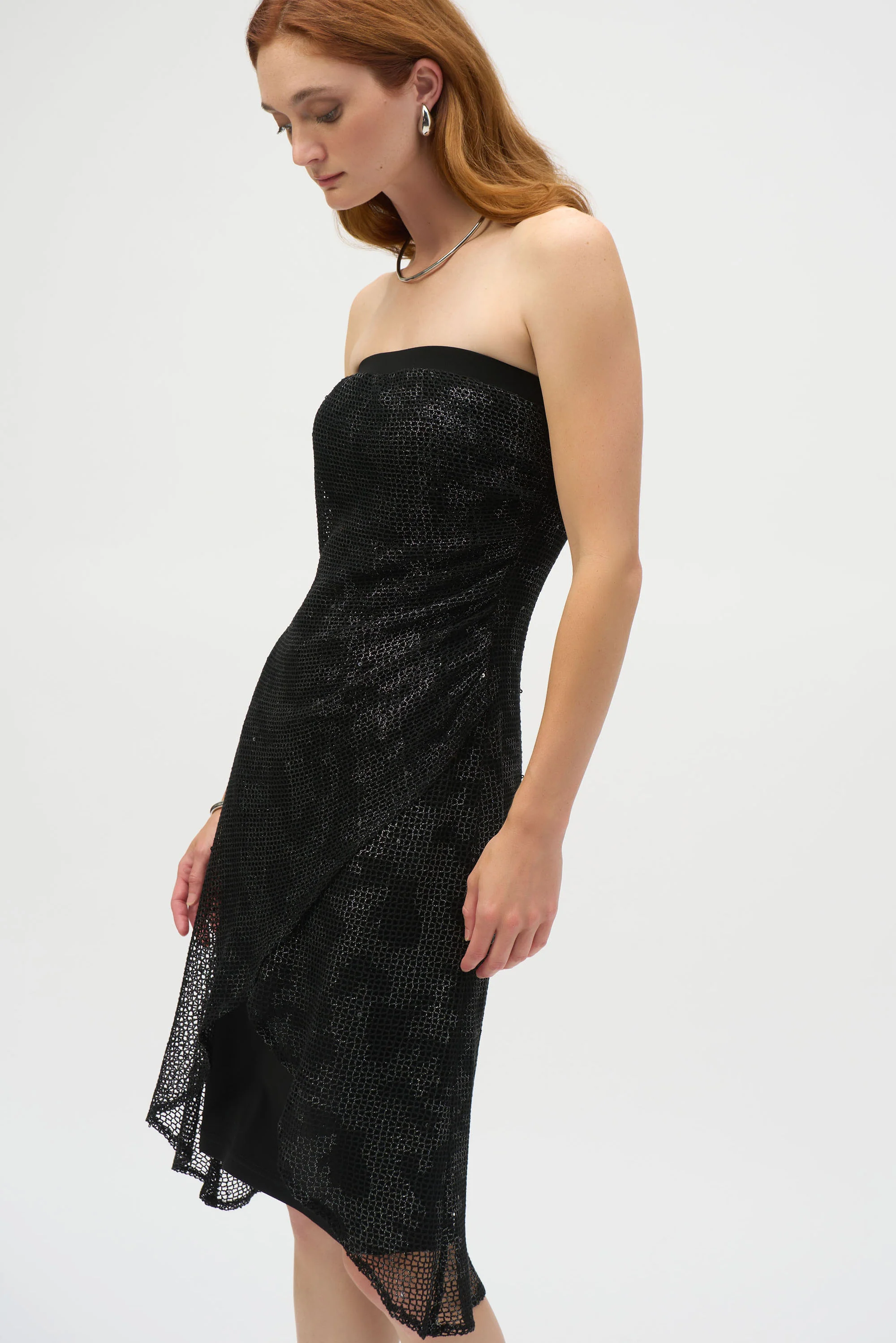 Joseph Ribkoff Black/Silver Strapless Sheath Dress Style 252198 - Image 5