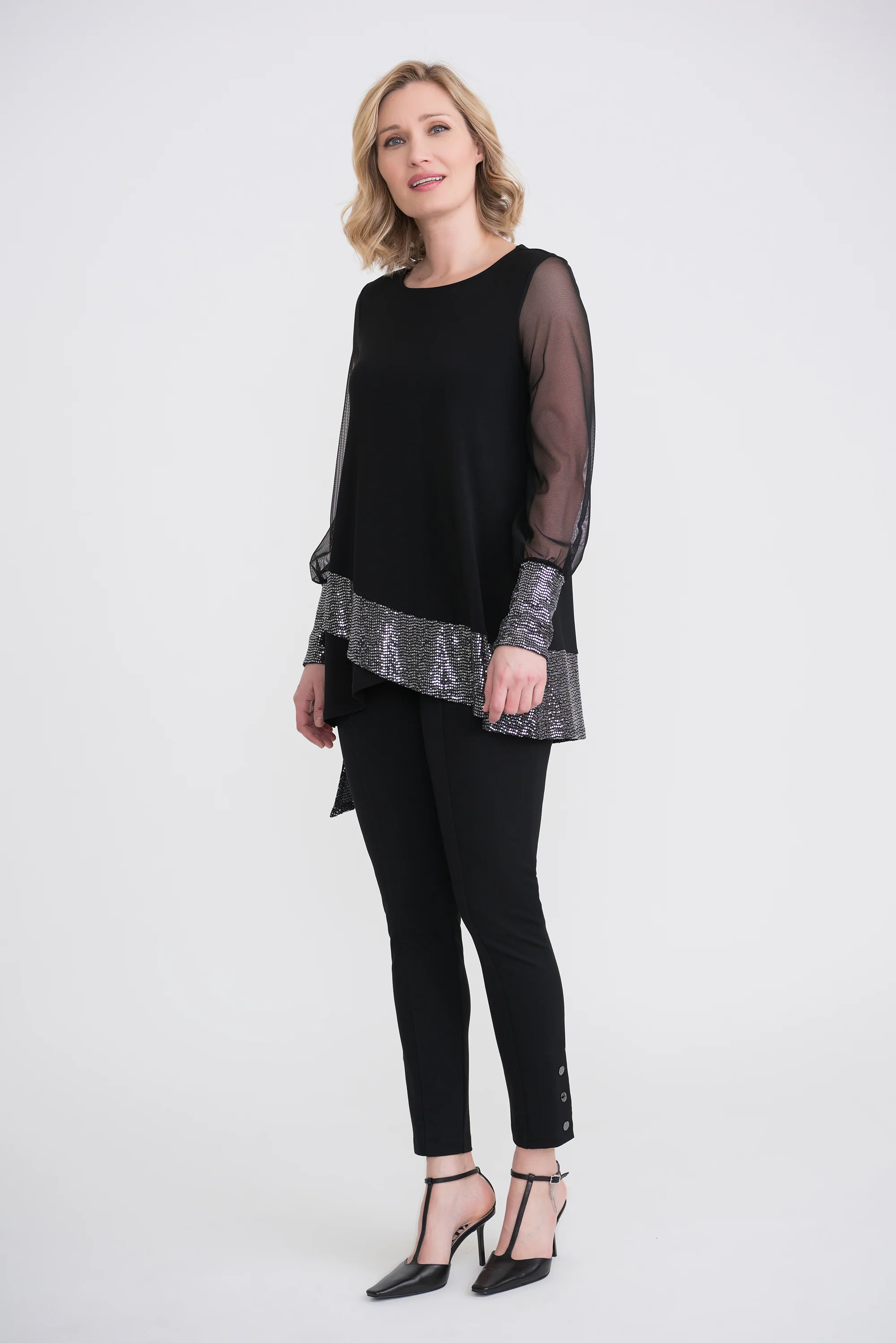 Joseph Ribkoff Black/Silver Tunic Style 204342 - Image 2