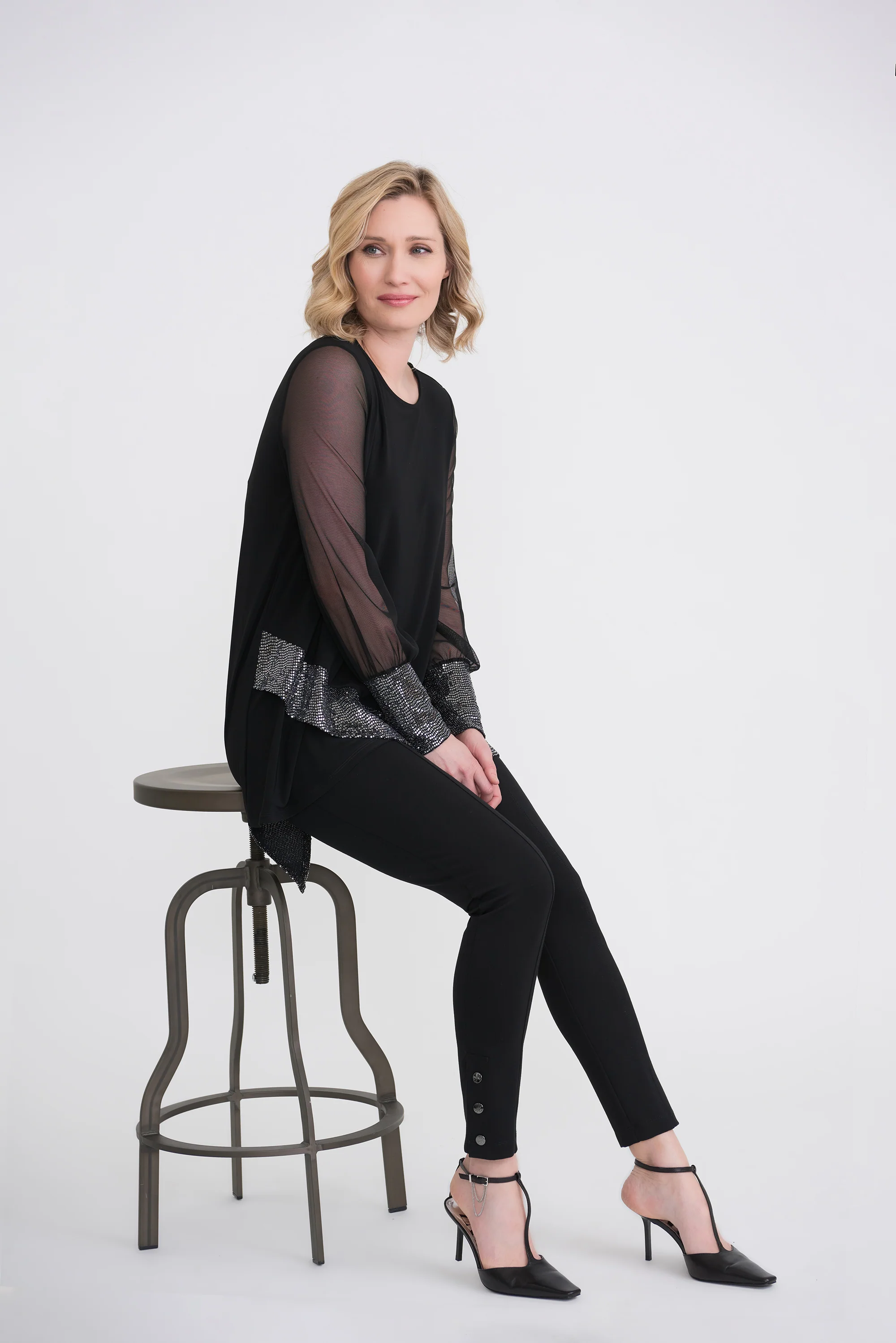 Joseph Ribkoff Black/Silver Tunic Style 204342 - Image 3
