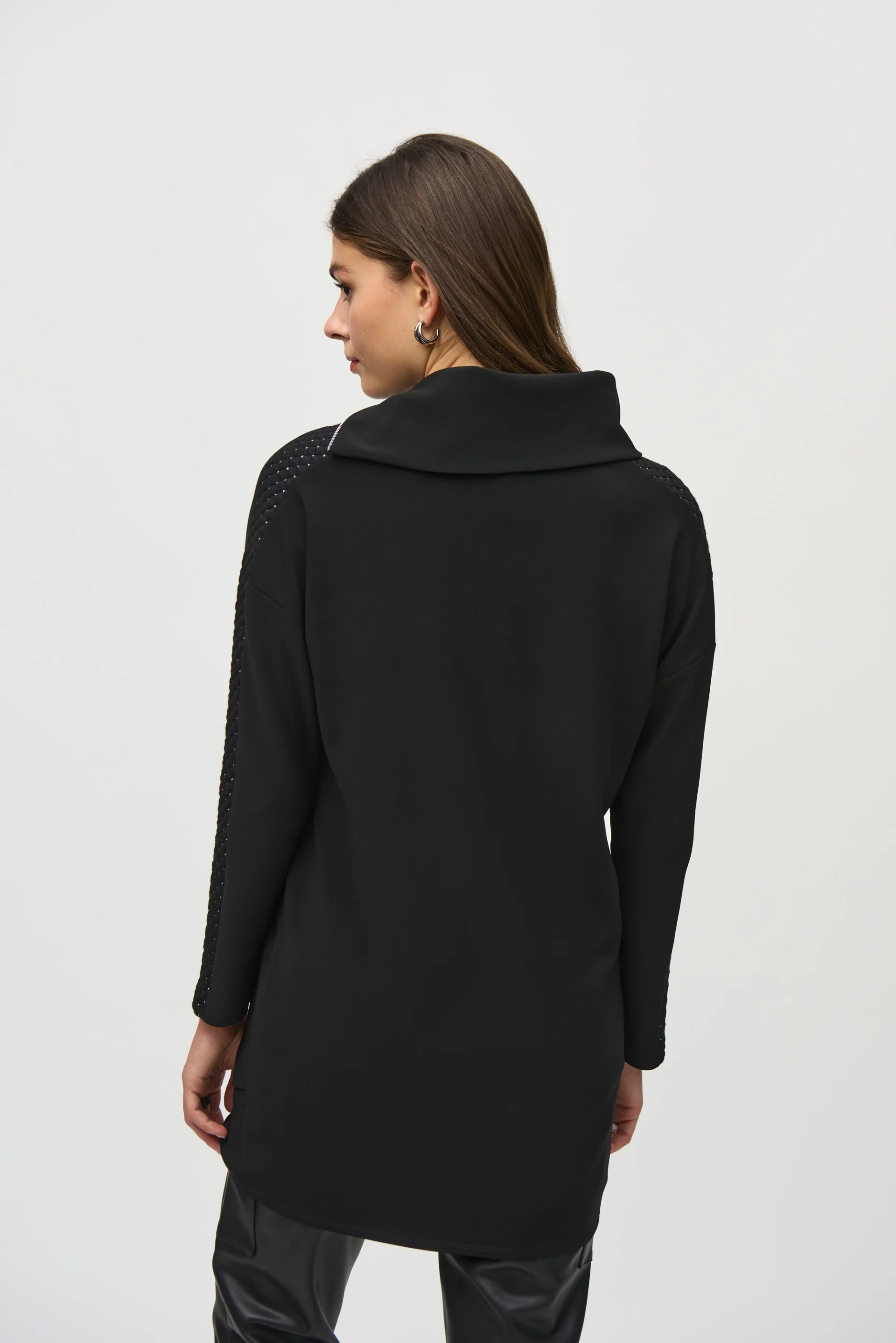 Joseph Ribkoff Black/Silver Tunic With Lurex Quilting Inserts Style 244158 - Image 2
