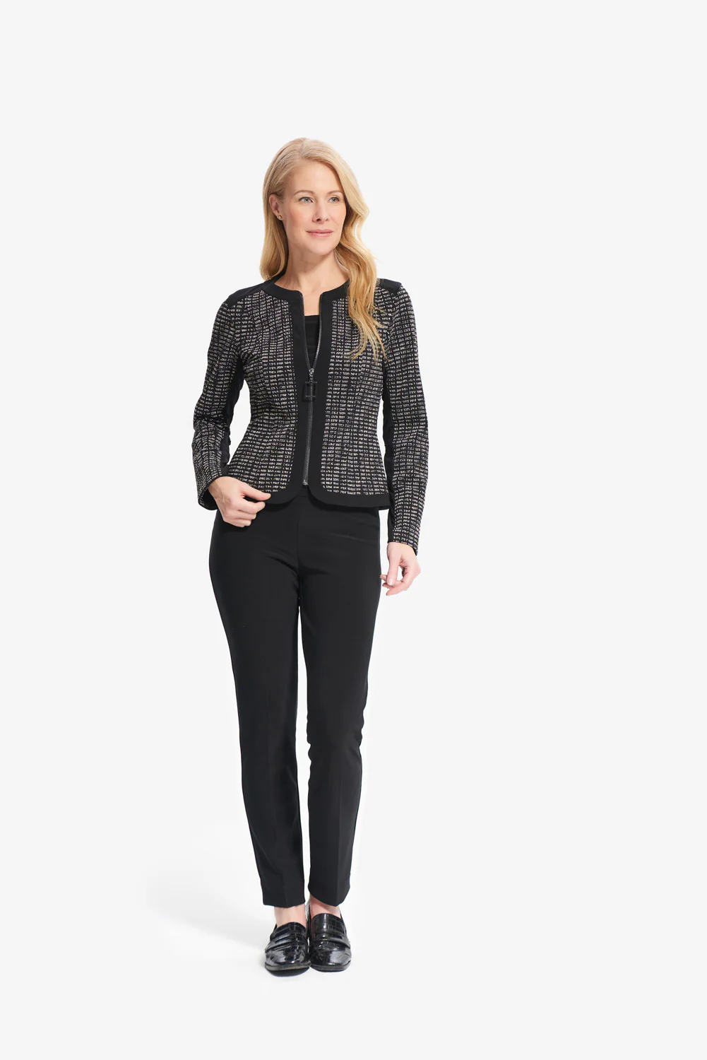 Joseph Ribkoff Black/Silver Zip Up Blazer Style 214099 - Image 2