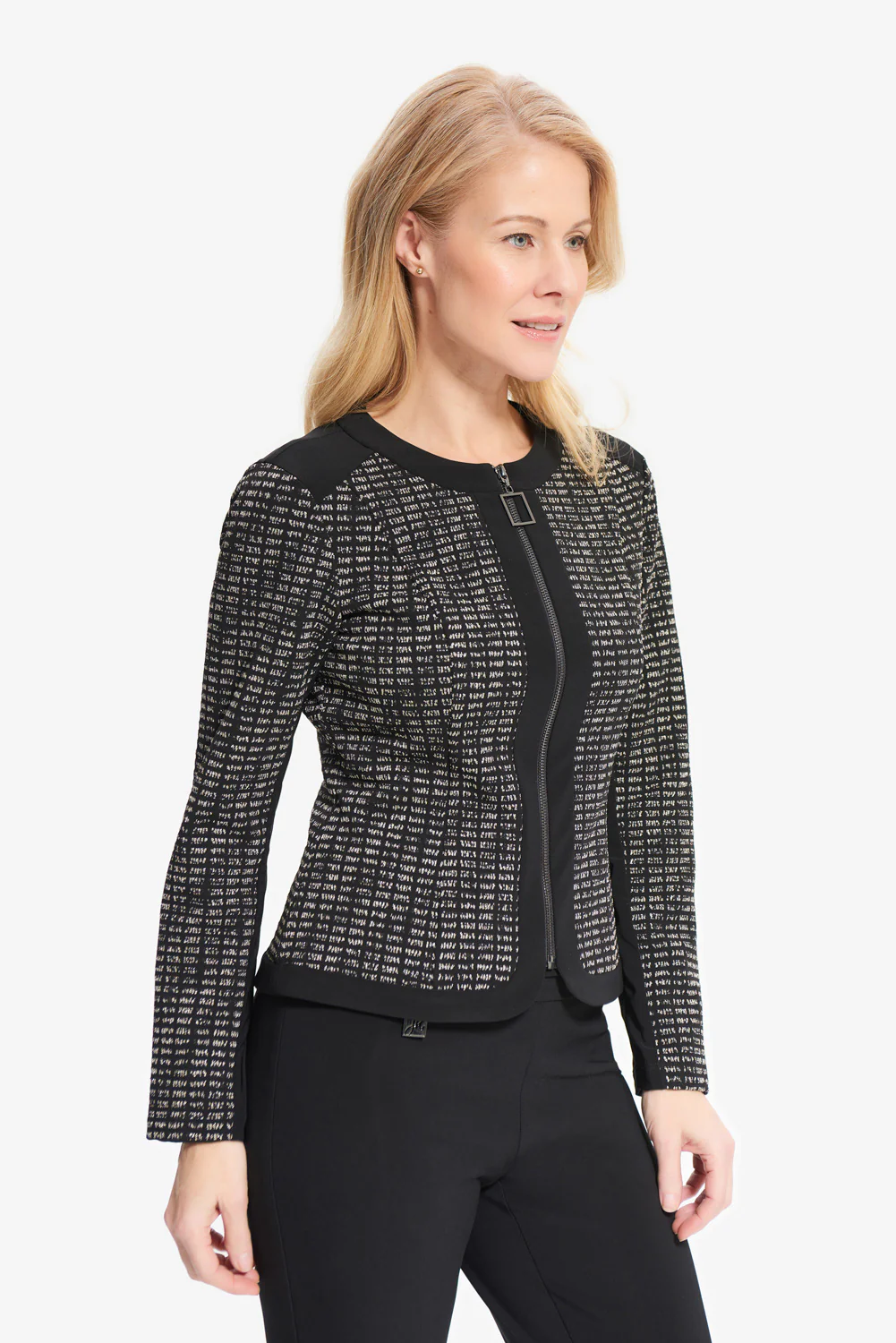 Joseph Ribkoff Black/Silver Zip Up Blazer Style 214099 - Image 3