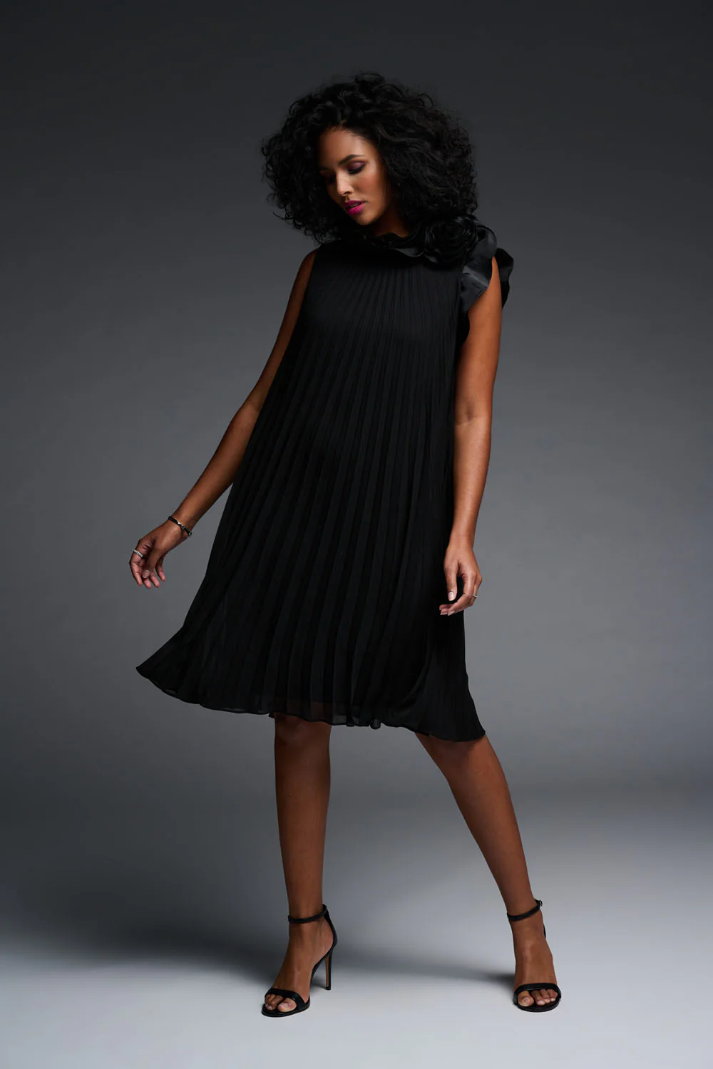 Joseph Ribkoff Black Sleeveless Pleated Dress Style 223728 - Image 3