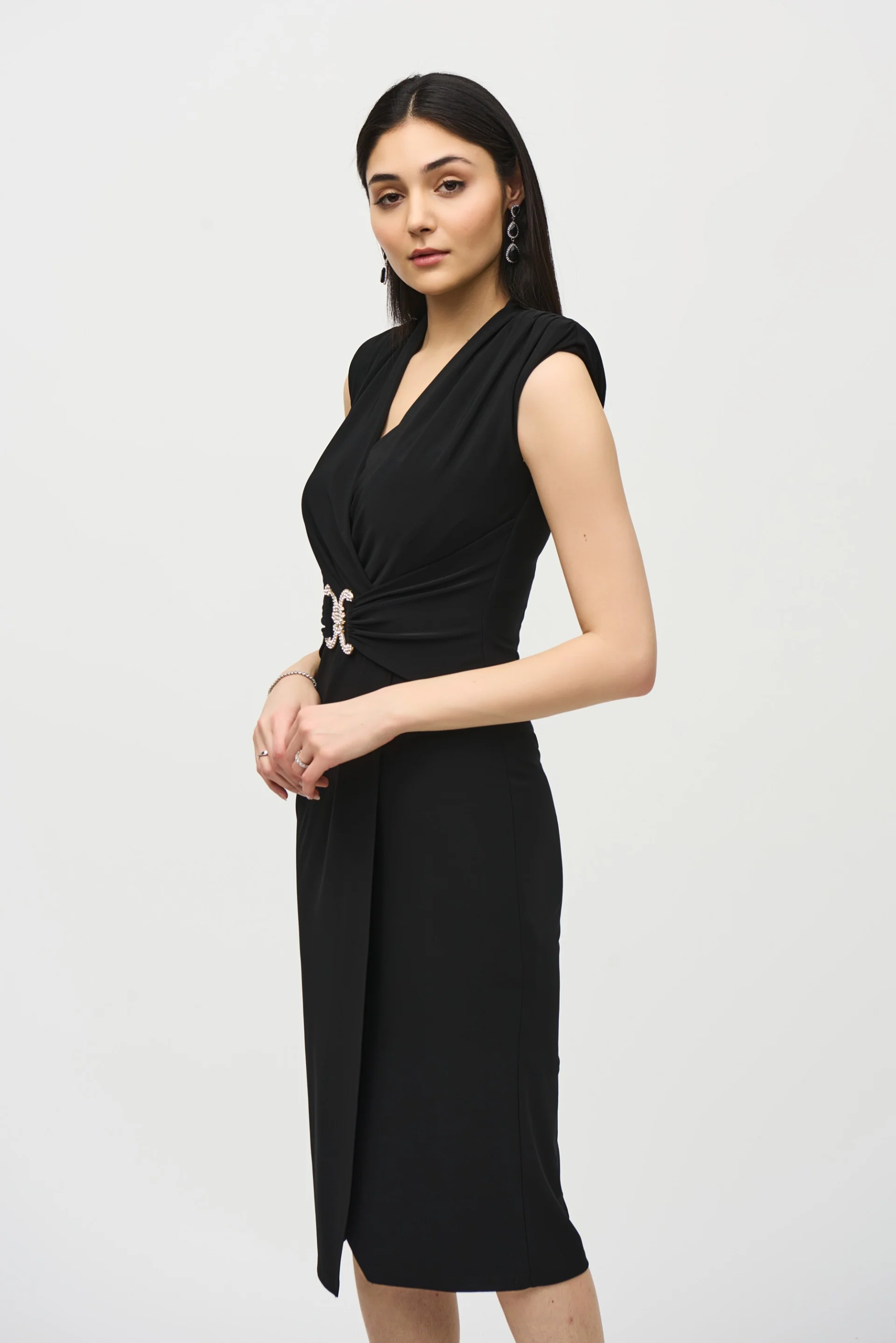 Joseph Ribkoff Black Sleeveless Wrap Dress Style 242711 - Image 2