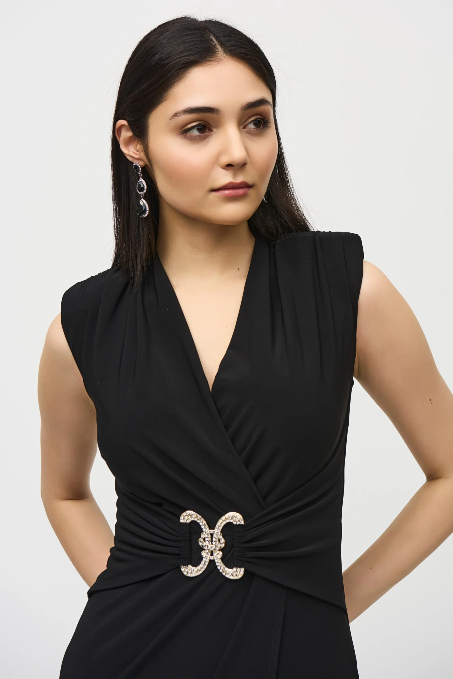 Joseph Ribkoff Black Sleeveless Wrap Dress Style 242711 - Image 3