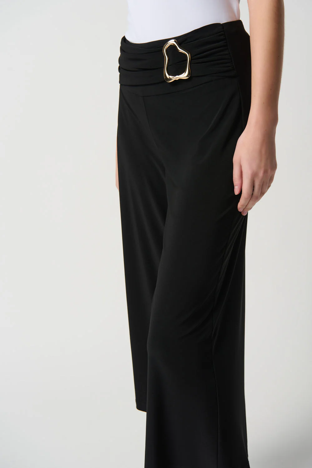 Joseph Ribkoff Black Solid Silky Knit Culotte Pants Style 231251 - Image 2