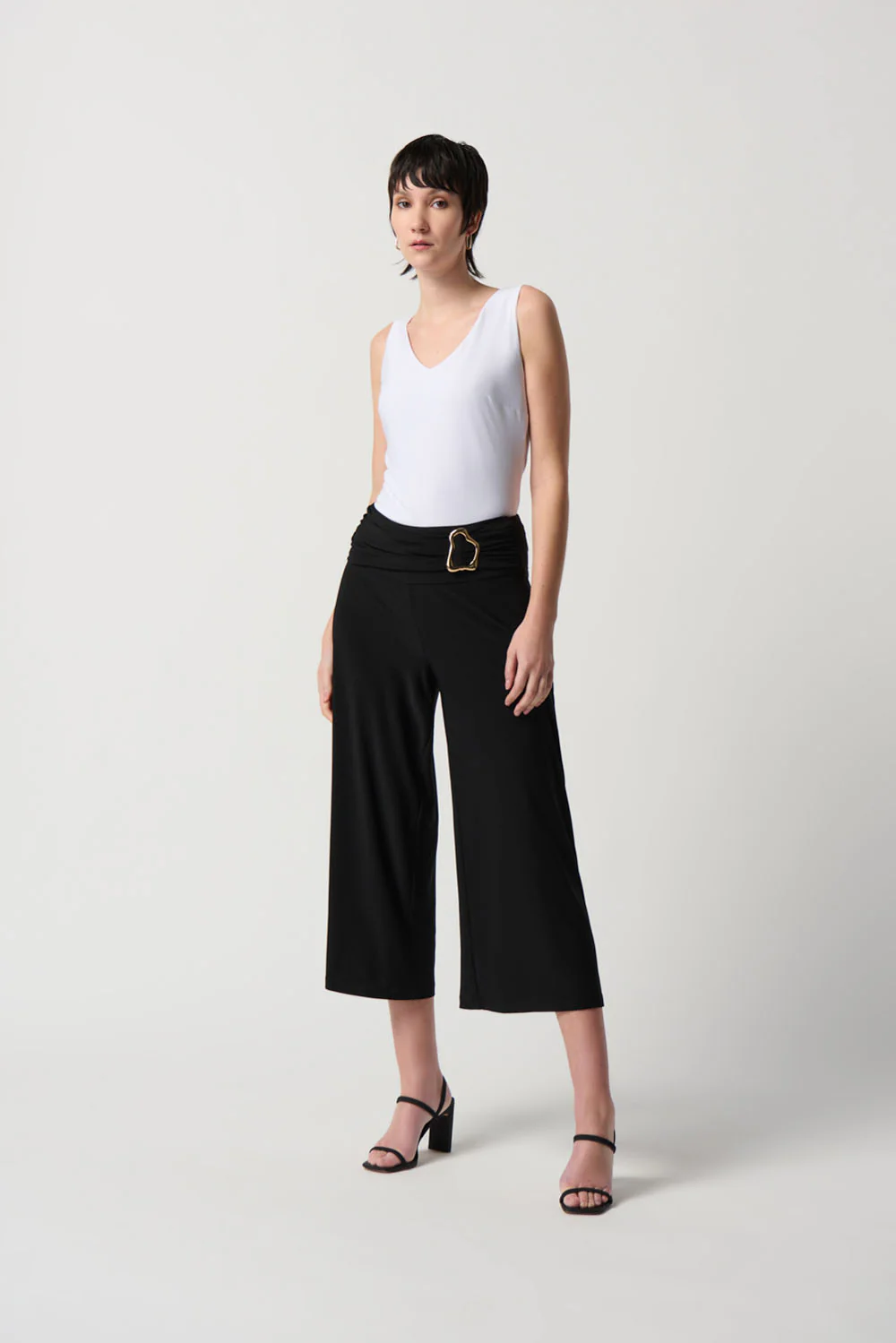 Joseph Ribkoff Black Solid Silky Knit Culotte Pants Style 231251 - Image 4