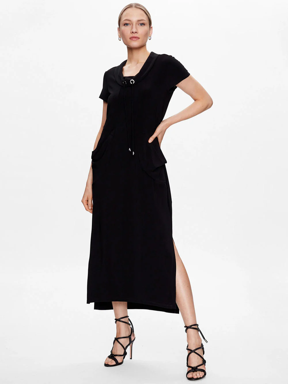 Joseph Ribkoff Black Solid Silky Knit Trapeze Dress Style 231178X - Image 2
