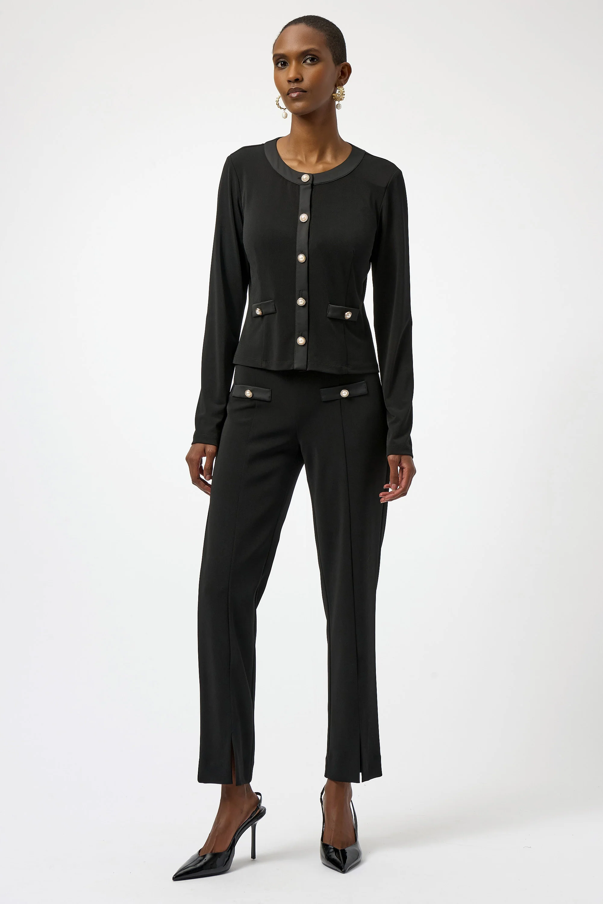 Joseph Ribkoff Black Straight Pull-On Pants Style 254185 - Image 2