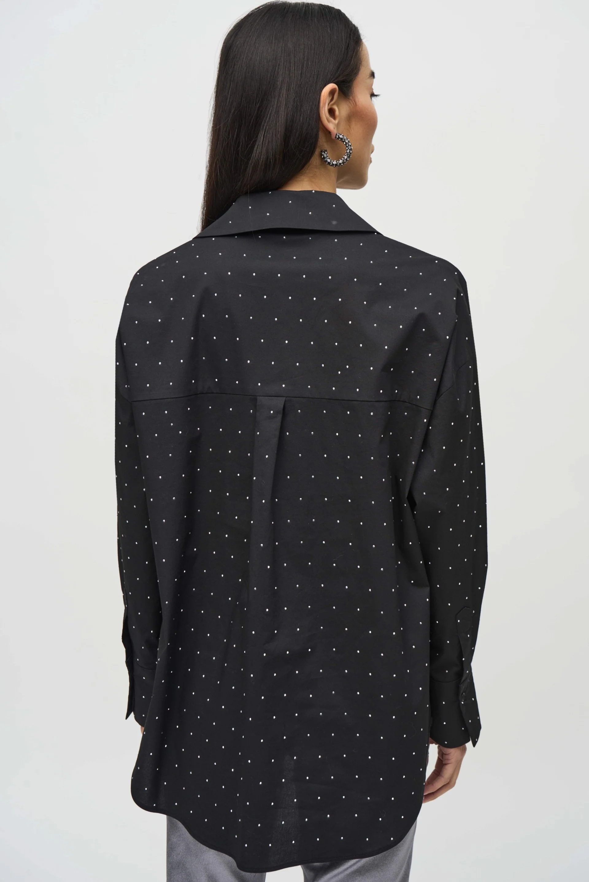 Joseph Ribkoff Black Stretch Cotton Blouse With Rhinestones Style 244950 - Image 4