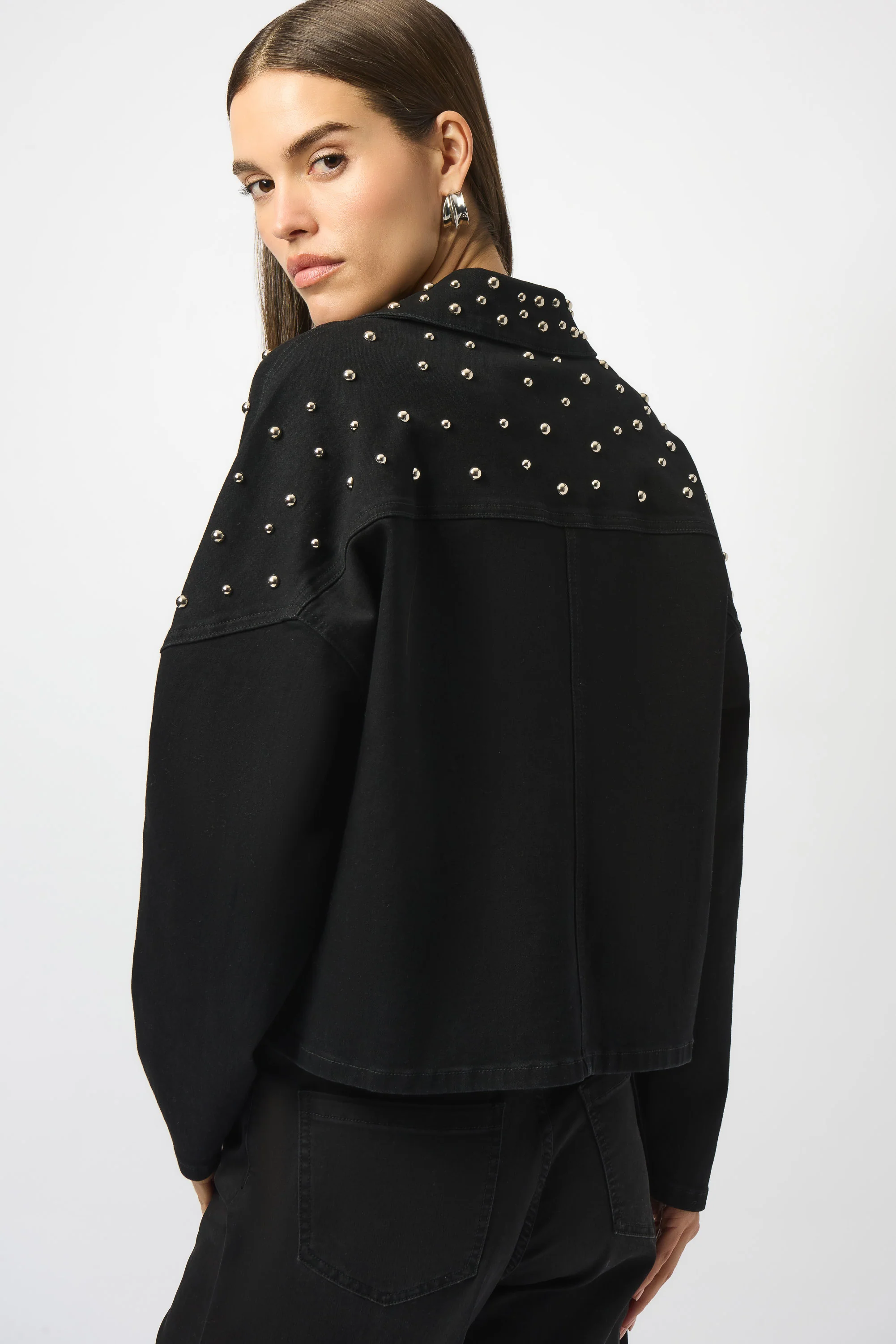 Joseph Ribkoff Black Stretch Denim Jacket With Stud Detailing Style 253947 - Image 5