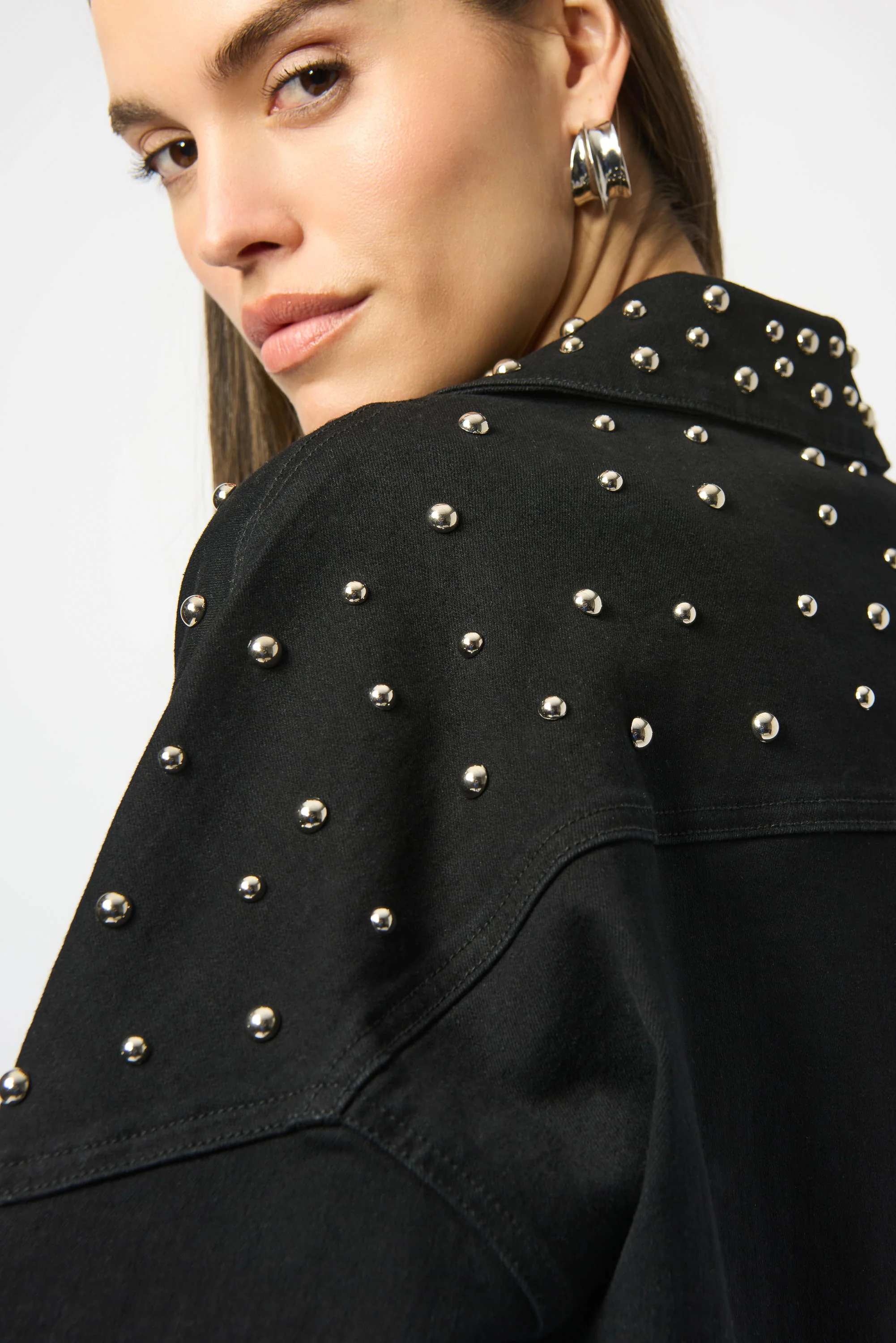 Joseph Ribkoff Black Stretch Denim Jacket With Stud Detailing Style 253947 - Image 6