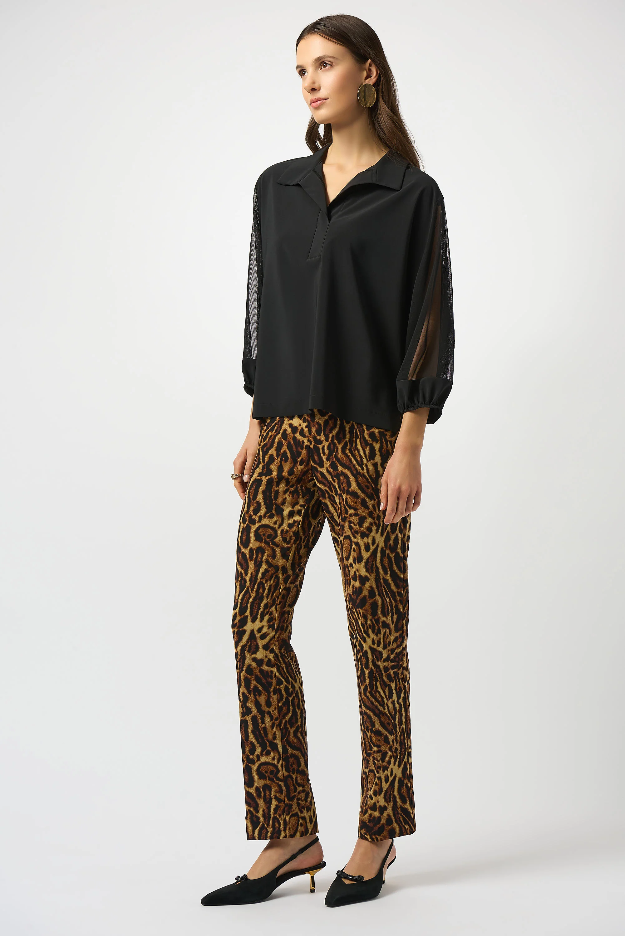 Joseph Ribkoff Black Stretch Poplin & Mesh Boxy Top Style 253205 - Image 2