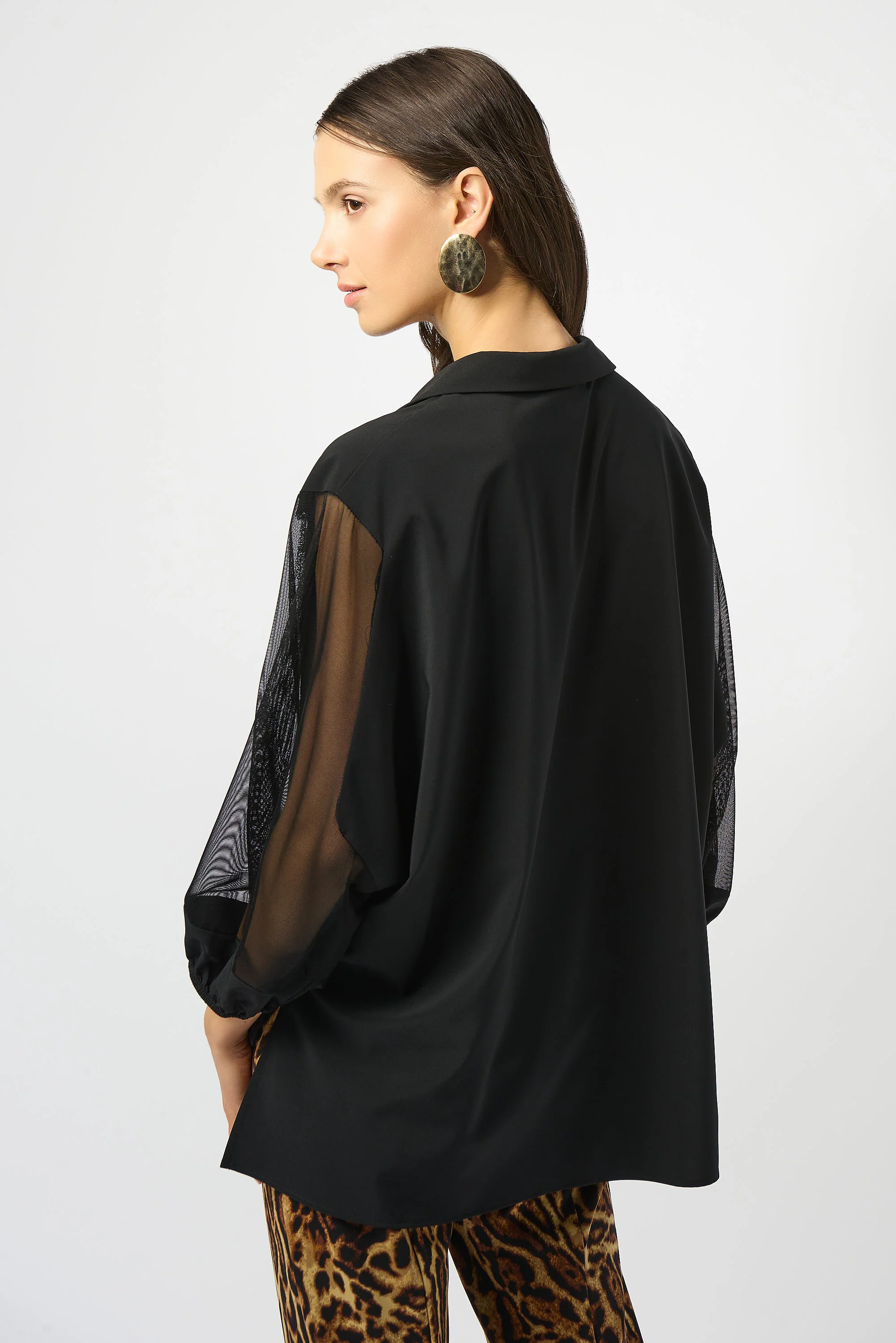 Joseph Ribkoff Black Stretch Poplin & Mesh Boxy Top Style 253205 - Image 3