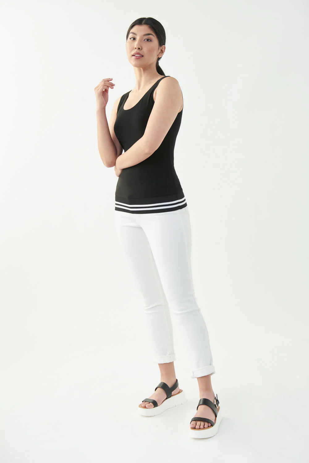 Joseph Ribkoff Black Striped Hem Camisole Style 221380 - Image 2