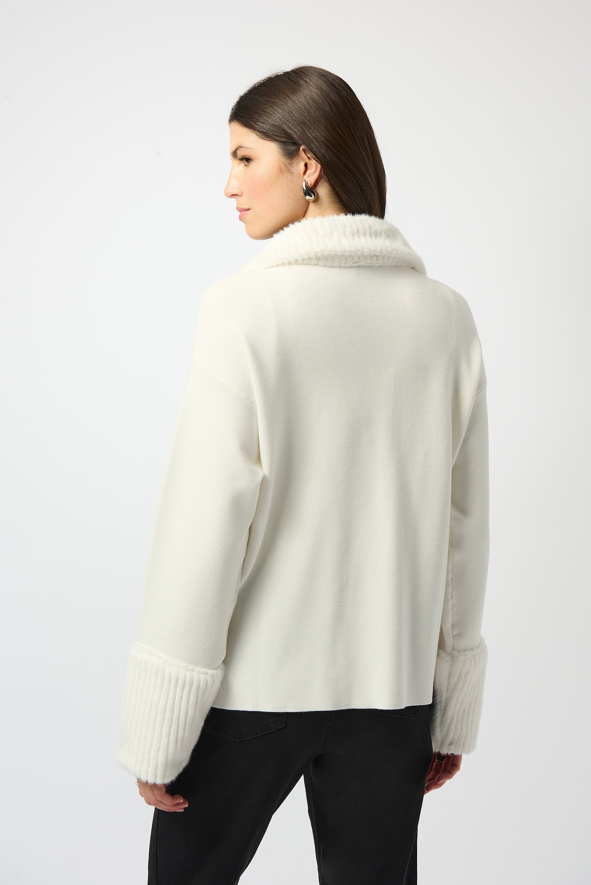 Joseph Ribkoff Sweater Knit Coat With Fur Trim Style 253905 - Image 4