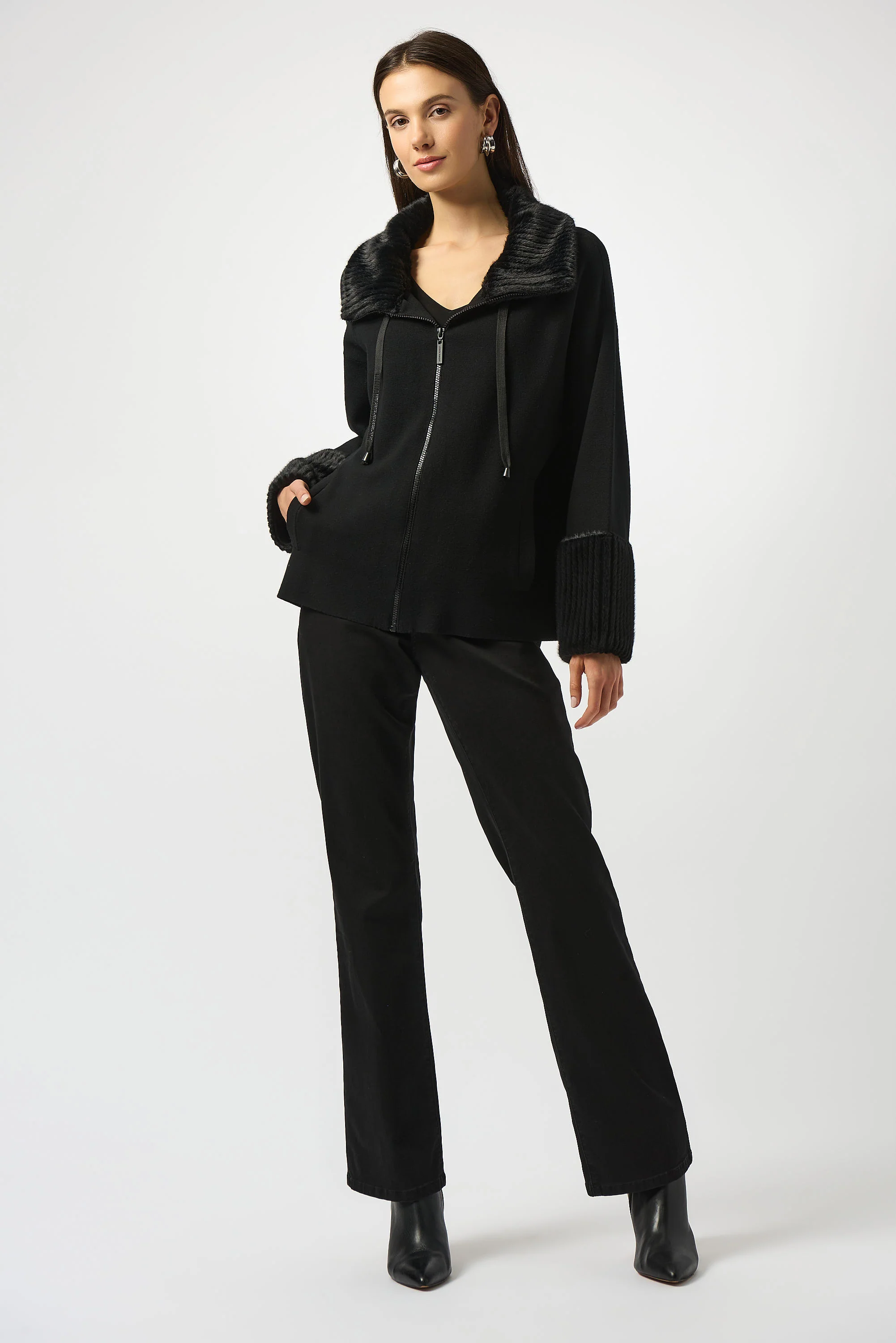 Joseph Ribkoff Sweater Knit Coat With Fur Trim Style 253905 - Image 6