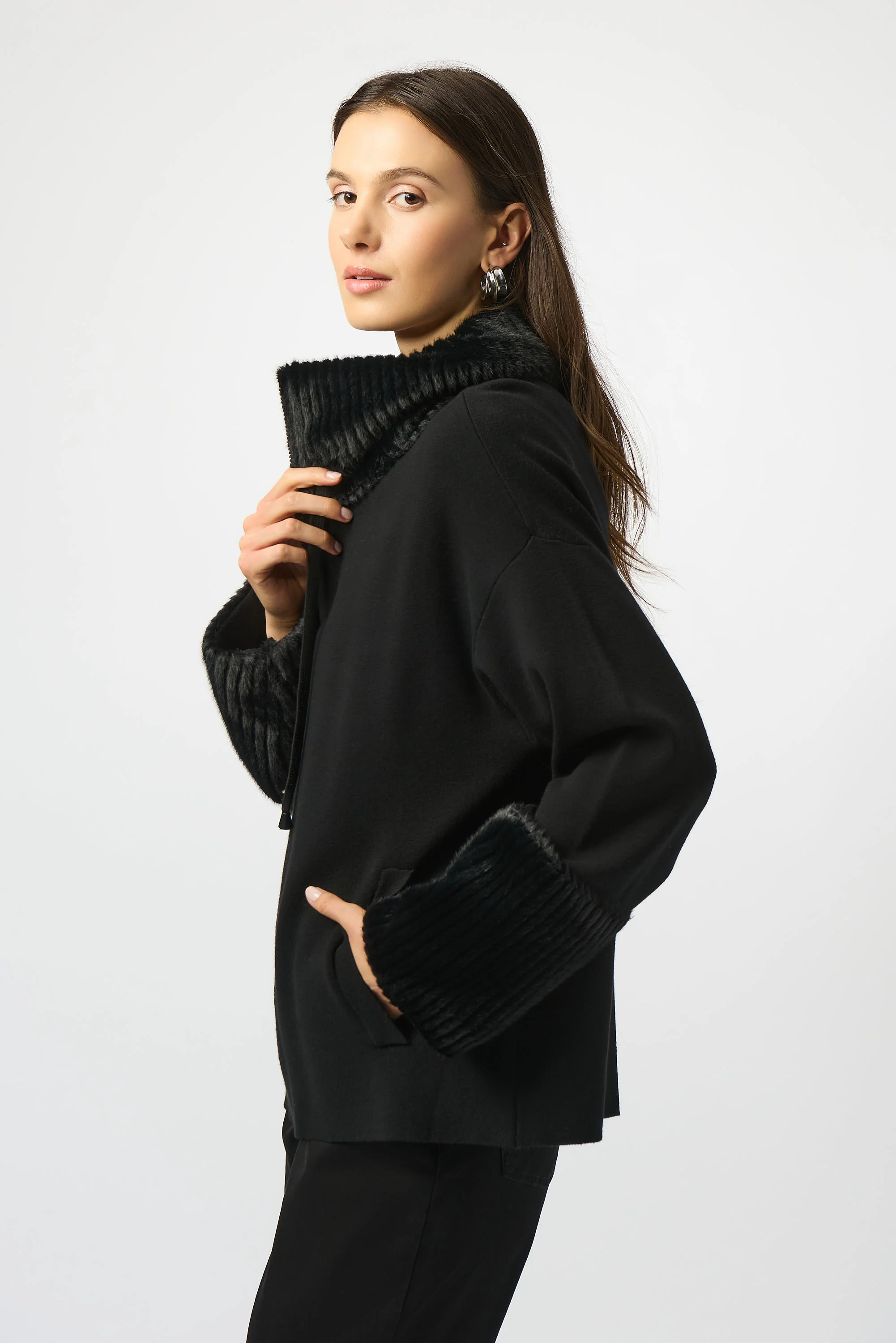 Joseph Ribkoff Sweater Knit Coat With Fur Trim Style 253905 - Image 7