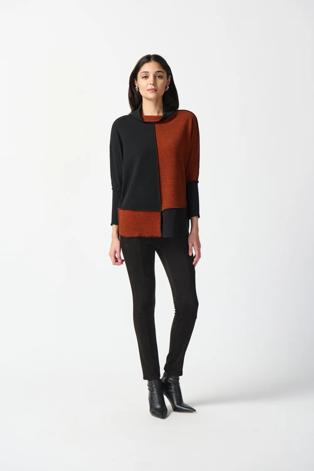 Joseph Ribkoff Black/Tandoori Colour-Block Boxy Tunic Style 233205 - Image 2