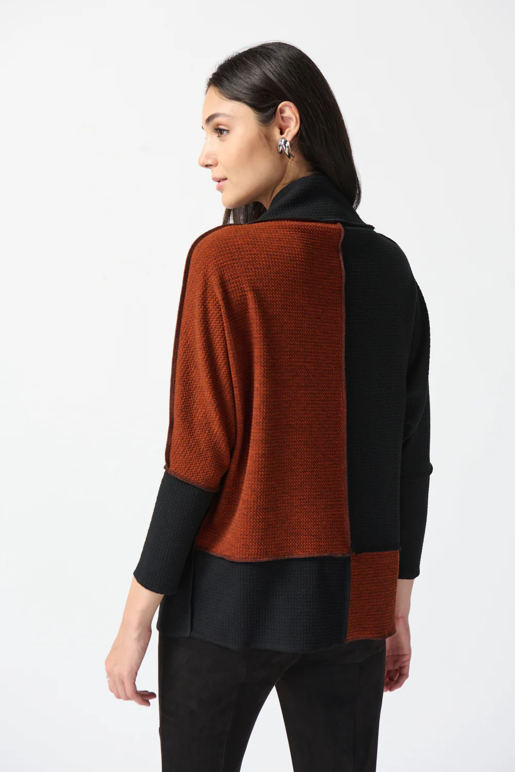 Joseph Ribkoff Black/Tandoori Colour-Block Boxy Tunic Style 233205 - Image 3