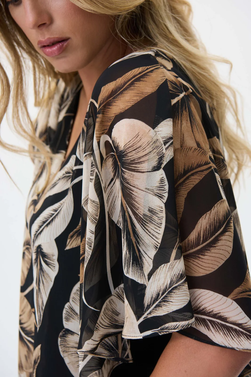 Joseph Ribkoff Black/Taupe Top with Chiffon Overlay Style 231307 - Image 2