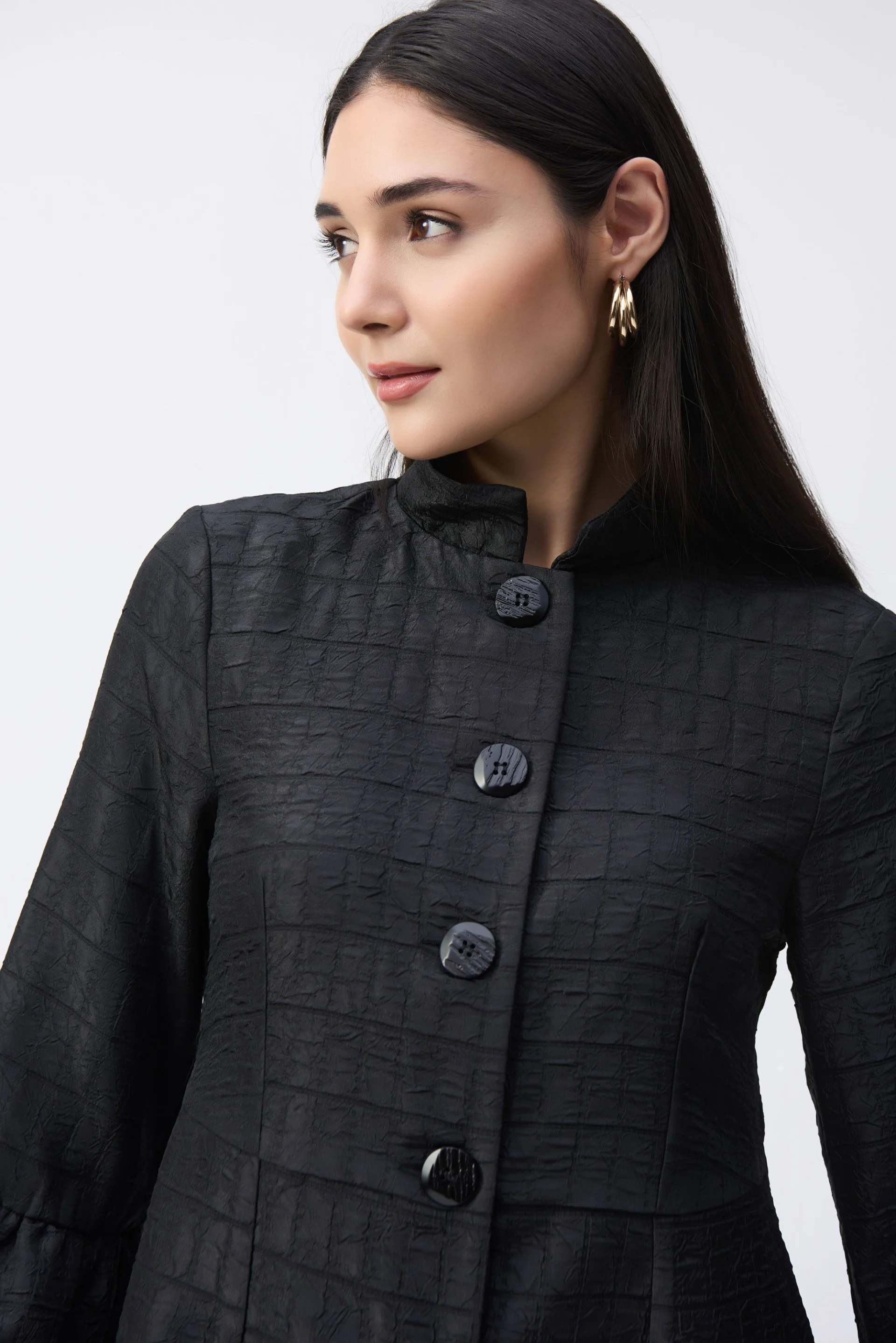 Joseph Ribkoff Black Textured Jacquard Coat Style 243738 - Image 2