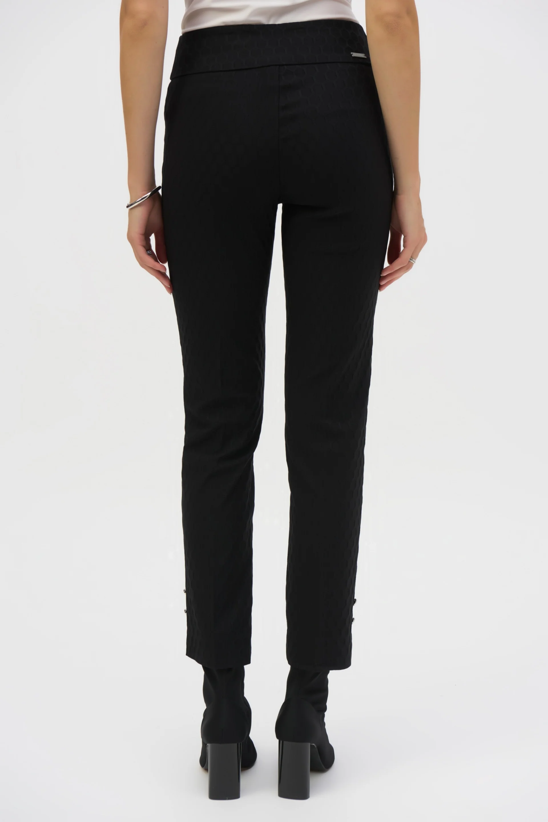 Joseph Ribkoff Black Textured Jacquard Pull-On Pants Style 243129 - Image 2
