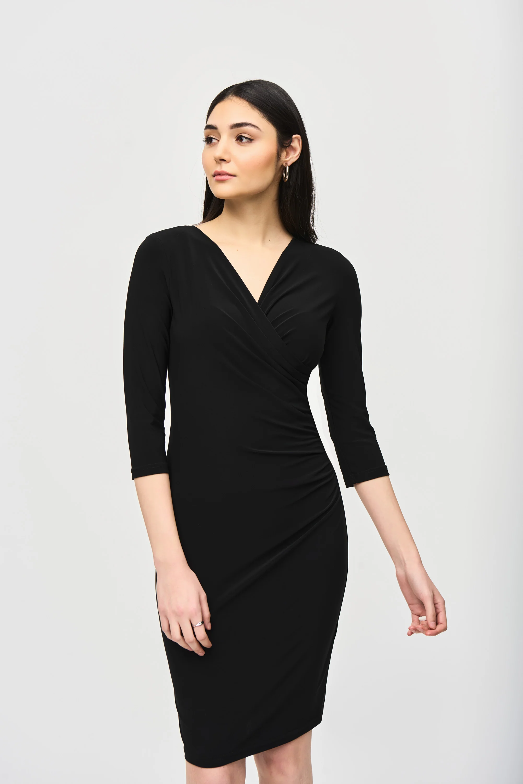 Joseph Ribkoff Black Three-Quarter Sleeve Wrap Dress Style 233305 - Image 2