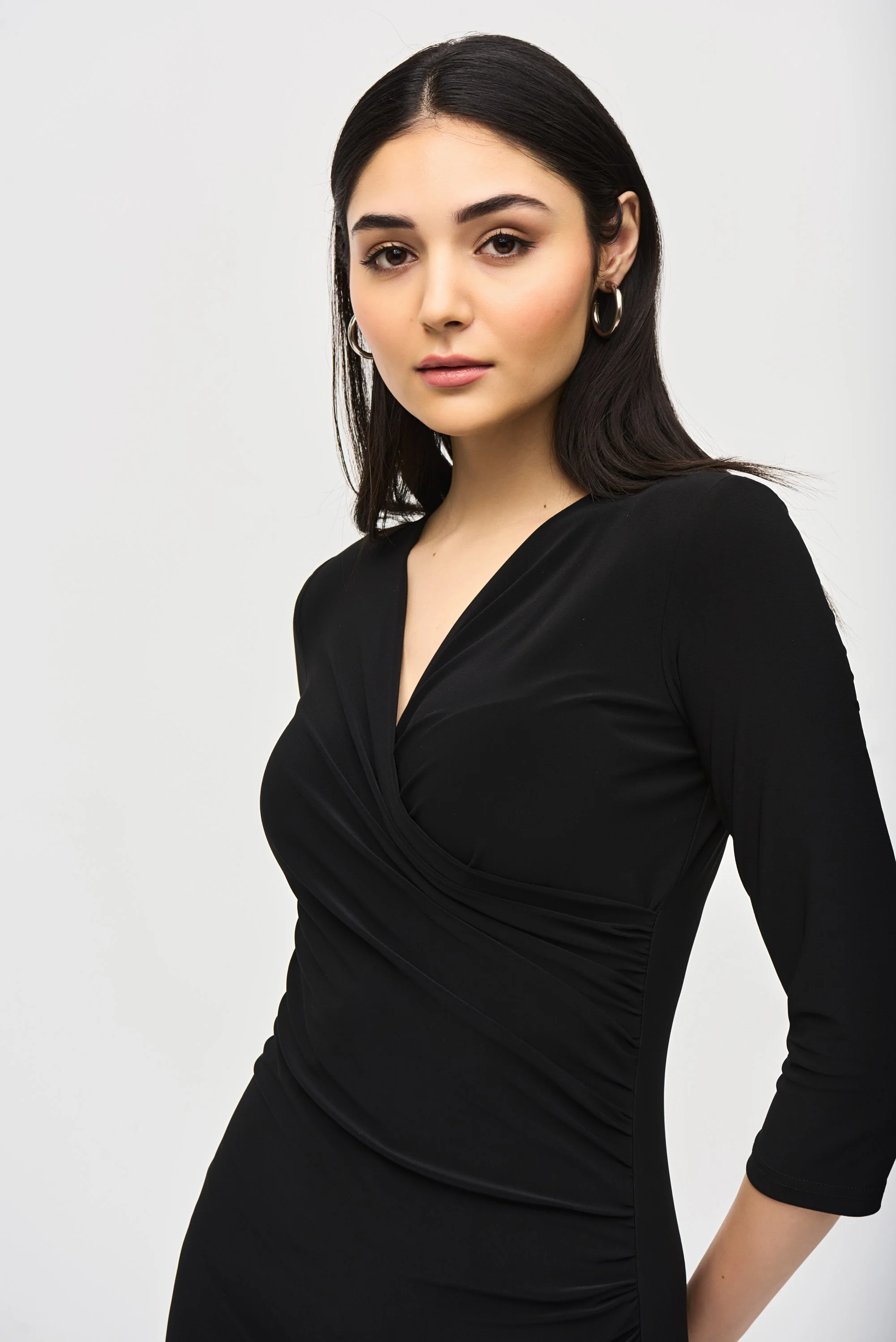 Joseph Ribkoff Black Three-Quarter Sleeve Wrap Dress Style 233305 - Image 3