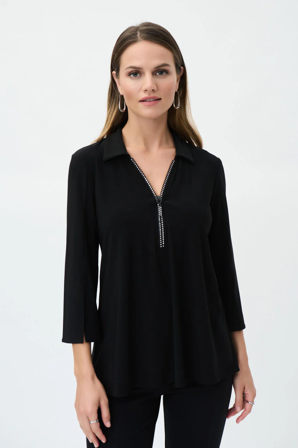 Joseph Ribkoff Black Rhinestone Trim Tunic Style 223120