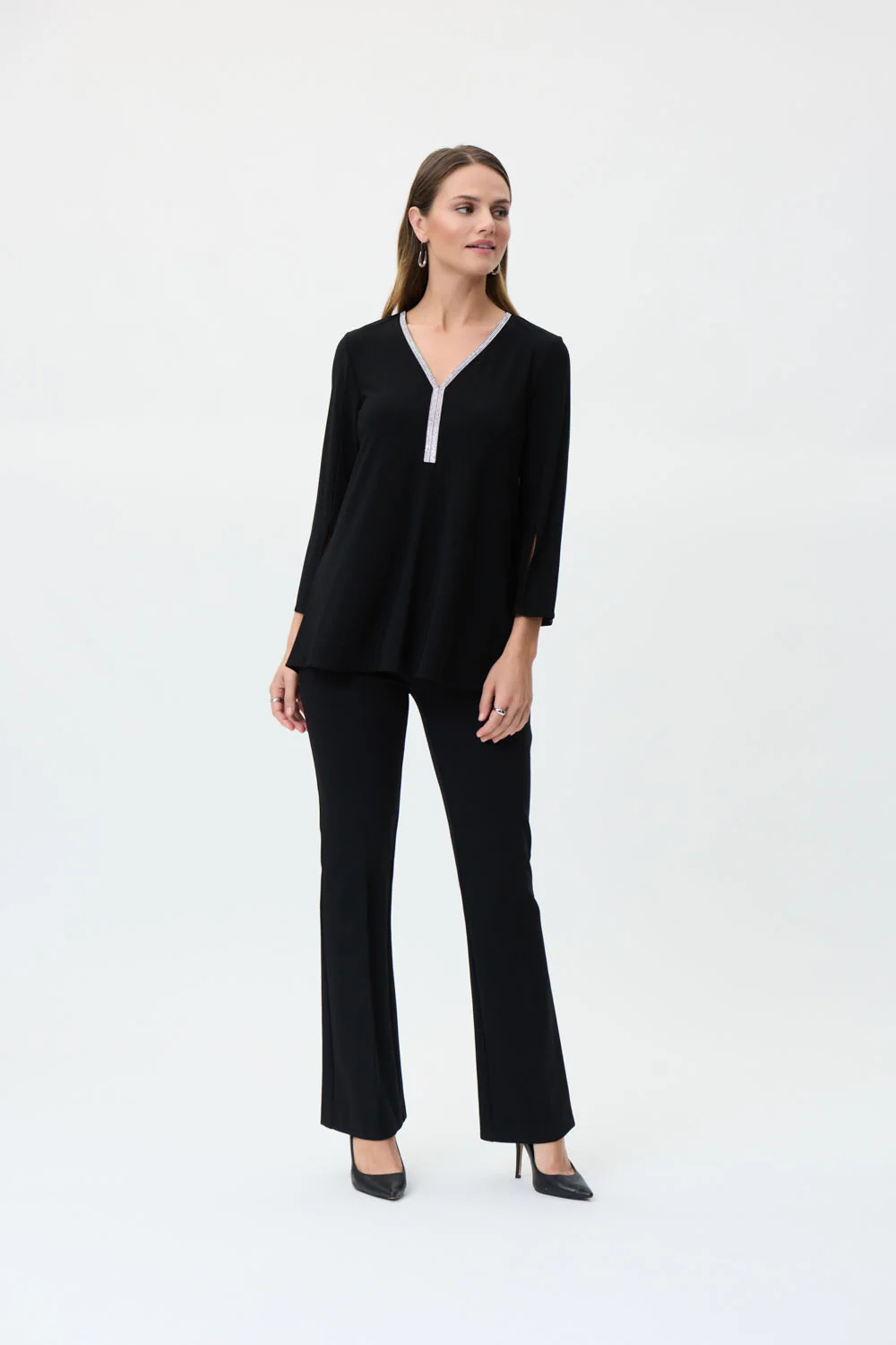 Joseph Ribkoff Black Rhinestone Detail Tunic Style 223198