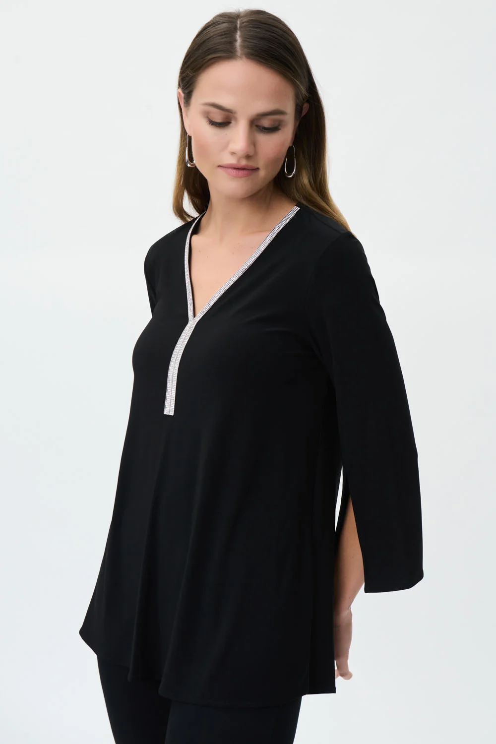 Joseph Ribkoff Black Rhinestone Detail Tunic Style 223198 - Image 2