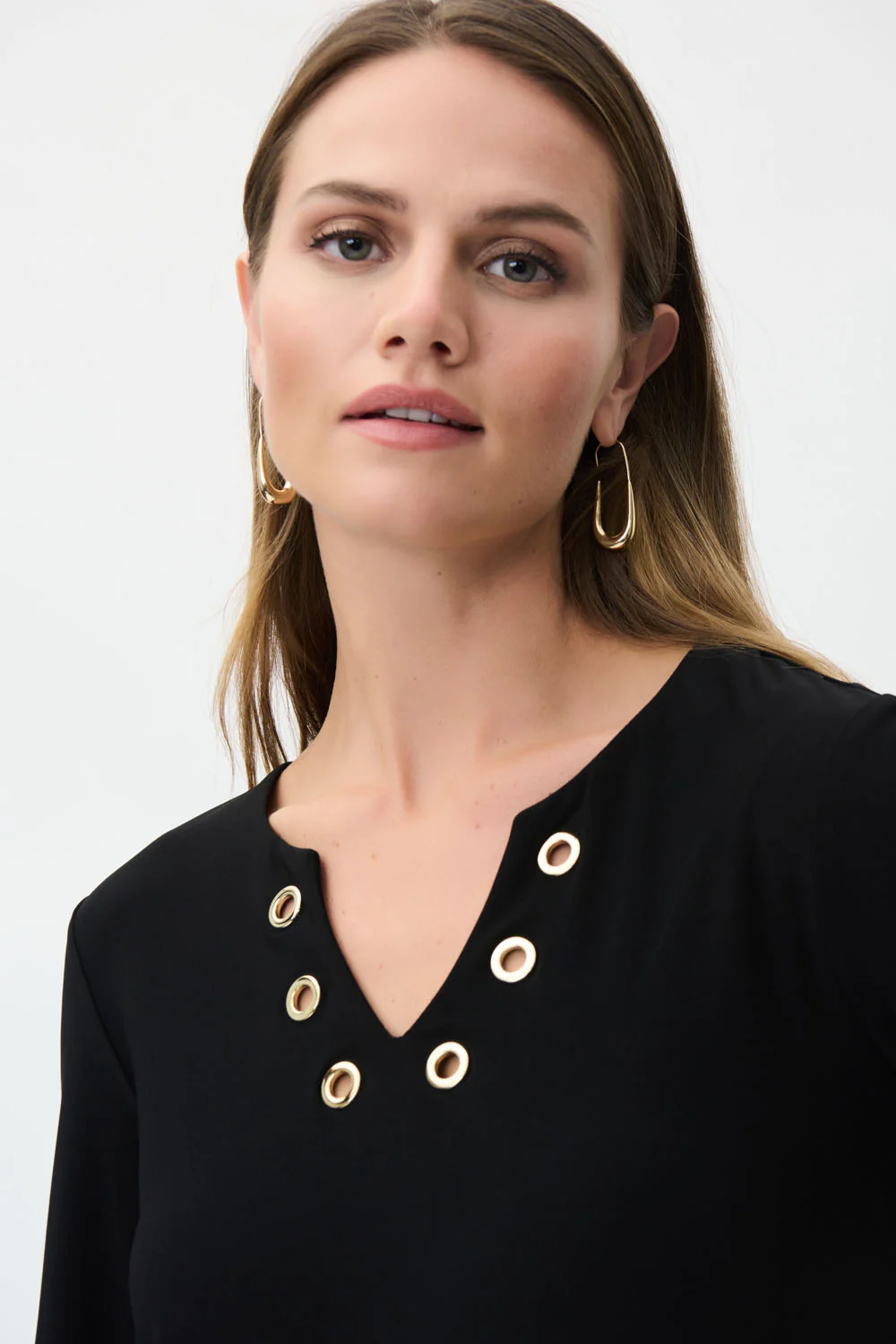 Joseph Ribkoff Black Stone Grommet Neckline Top Style 223283 - Image 2
